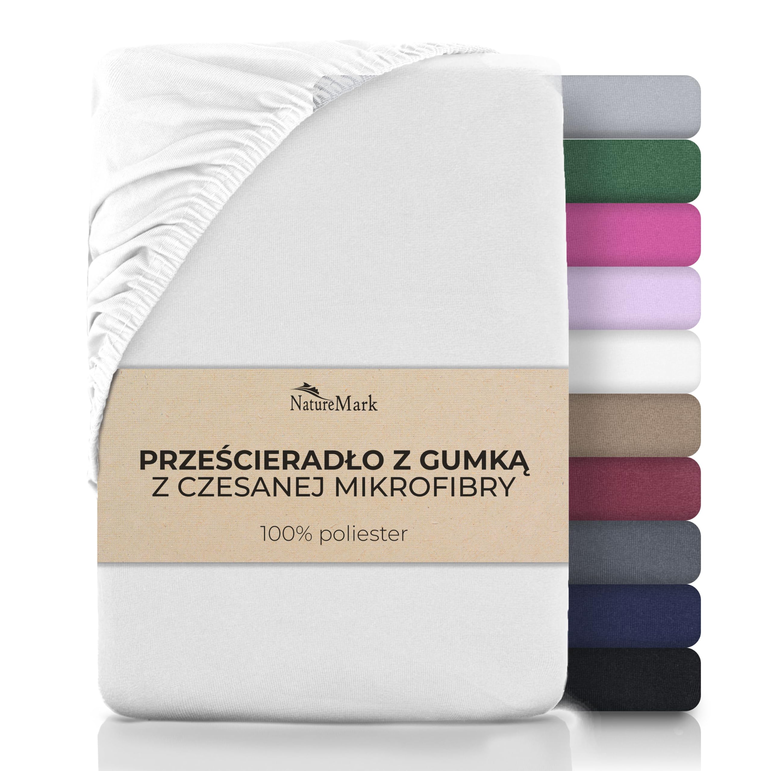NatureMark Prześcieradło z gumką z mikrofibry szczotkowanej – Ultra miękkie, oddychające i hipoalergiczne – Szybkoschnące, łatwe w pielęgnacji – Pełna gumka – 180 x 200 cm Biały