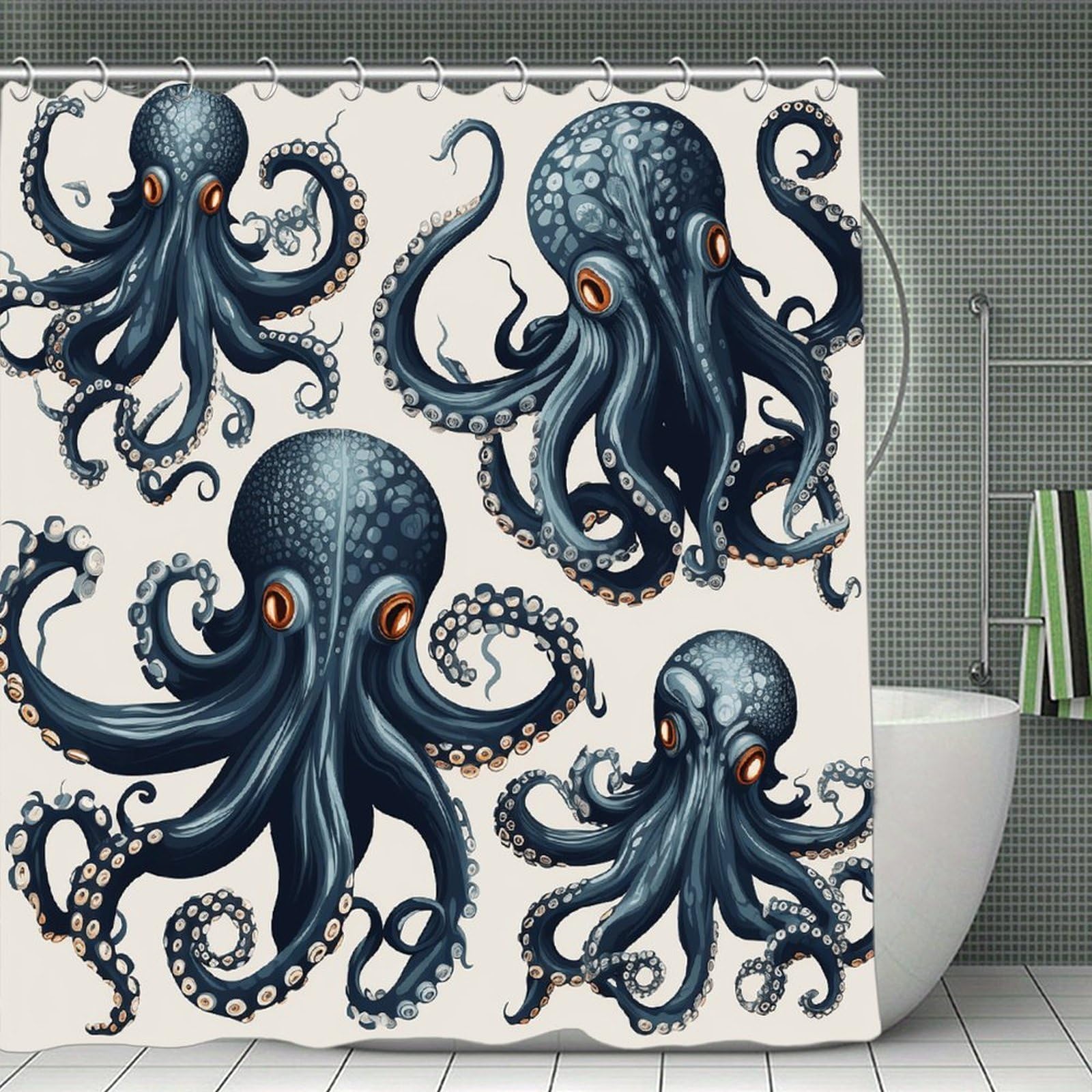 FekiLoot Octopus Pattern Shower Curtain Minimalist Aesthetic Bath Curtain with Hooks Simple Water Resistant Bathroom Shower Curtains Cute Blackout Privacy Curtains Cloth Curtain
