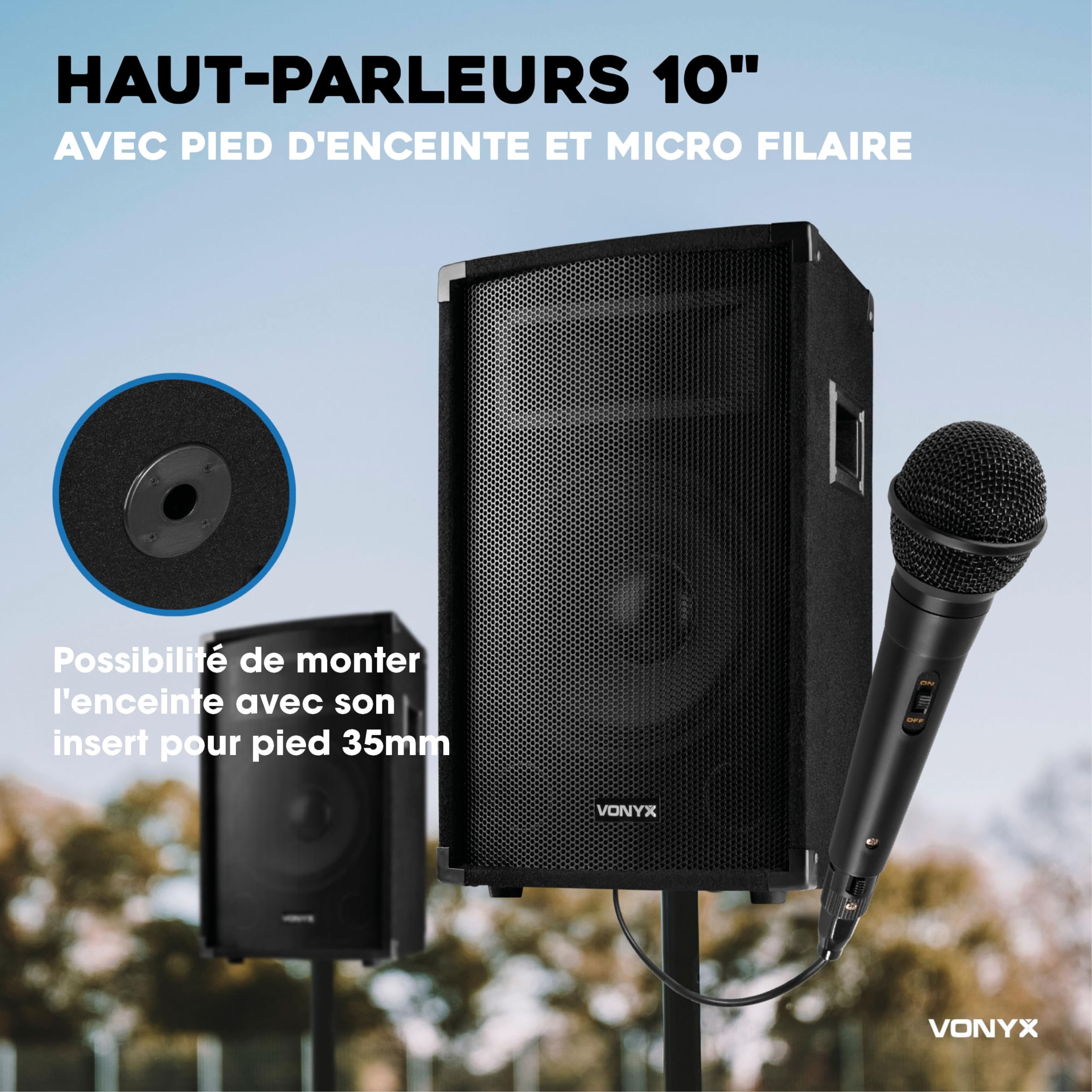 VONYX VX210 Système de Sonorisation Complet Bluetooth - 800 Watts, avec Trépieds Réglables, Table de Mixage Amplifiée, 2 Enceintes, Câbles, Microphone, Idéal pour Animer Vos Soirées