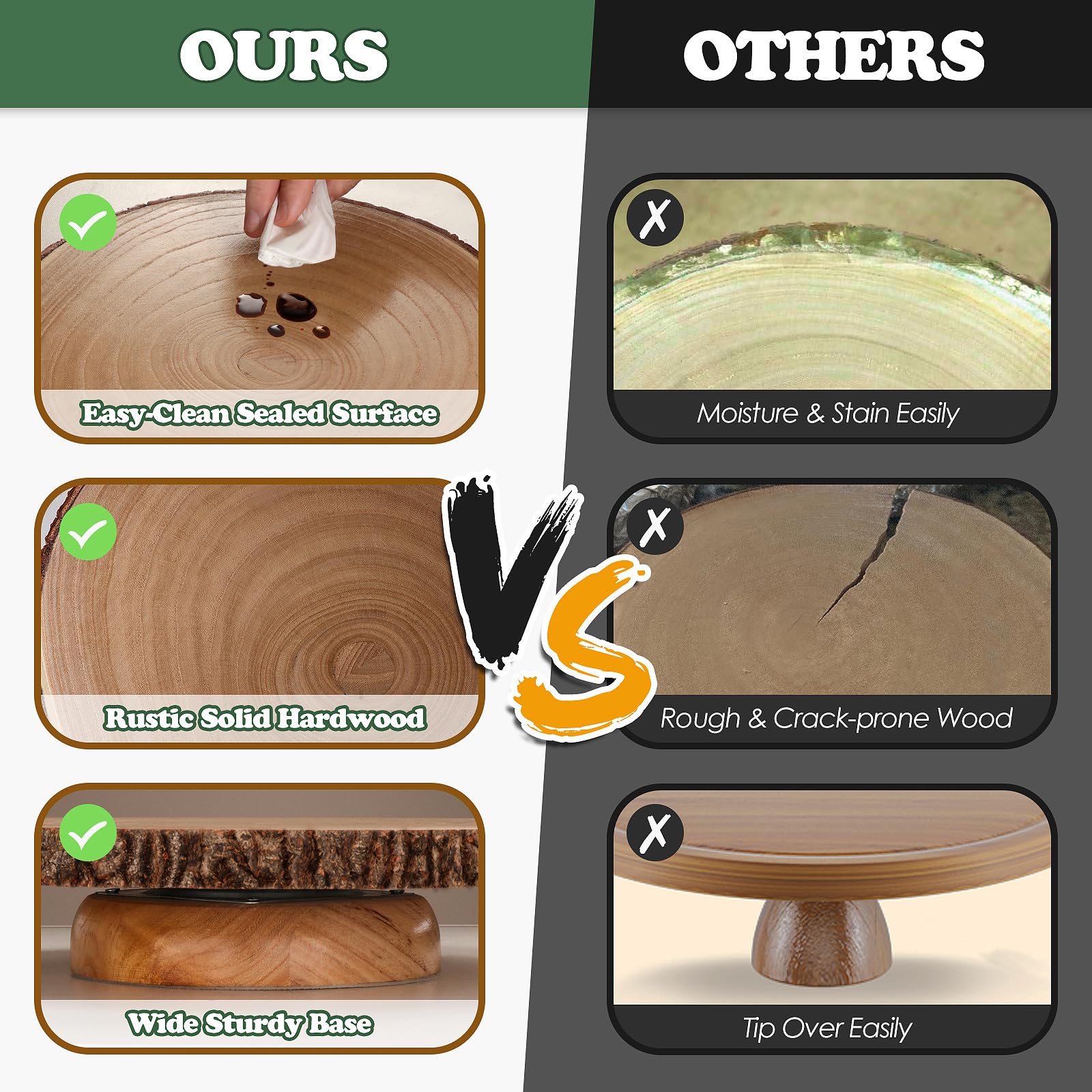 Soporte giratorio para tartas de madera de 12 pulgadas con juego de corte de pasteles, soportes de madera rústica para fiestas, bodas, regalos de horneado, eventos, decoración de pasteles