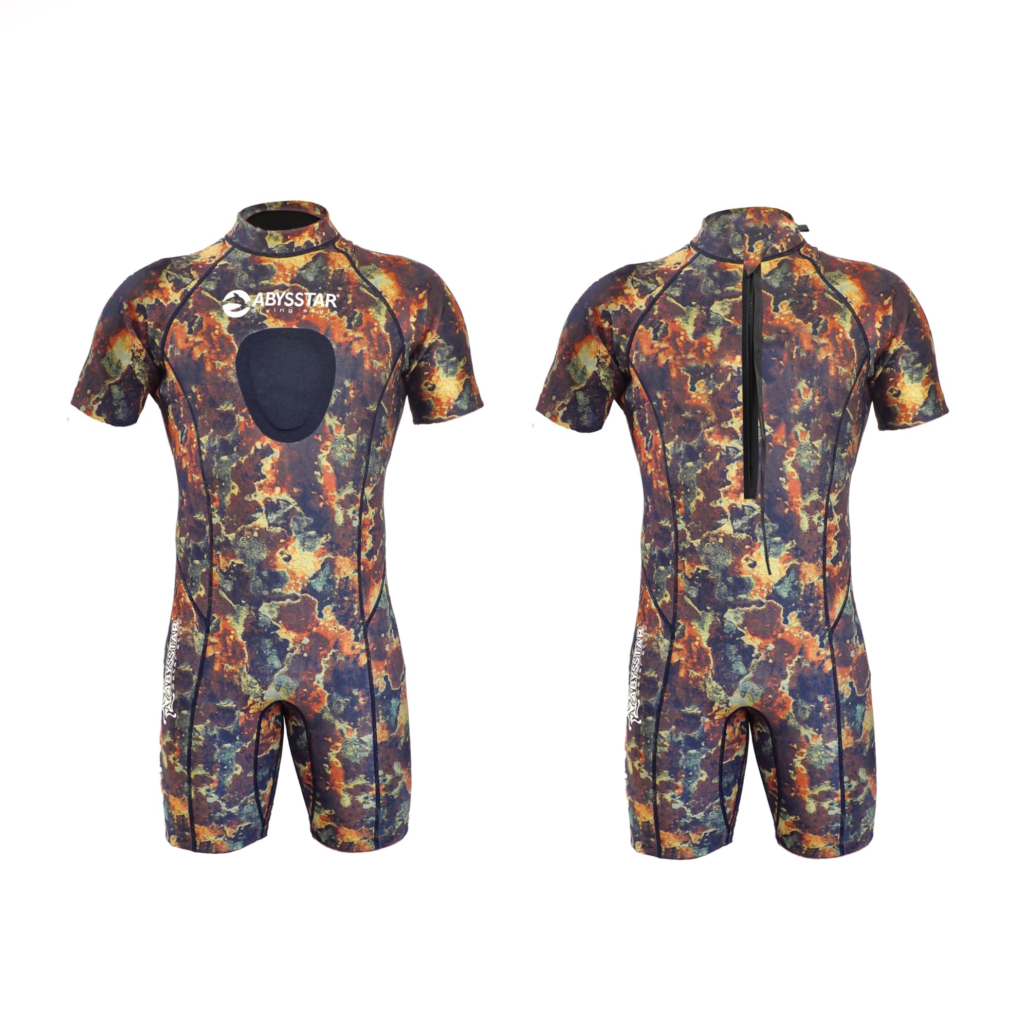 ABYSSTAR - Muta Shorty in Neoprene bifoderato 2,5 mm - Sea Spring Man Camouflage - con Pad Protettivo - Pesca Subacquea