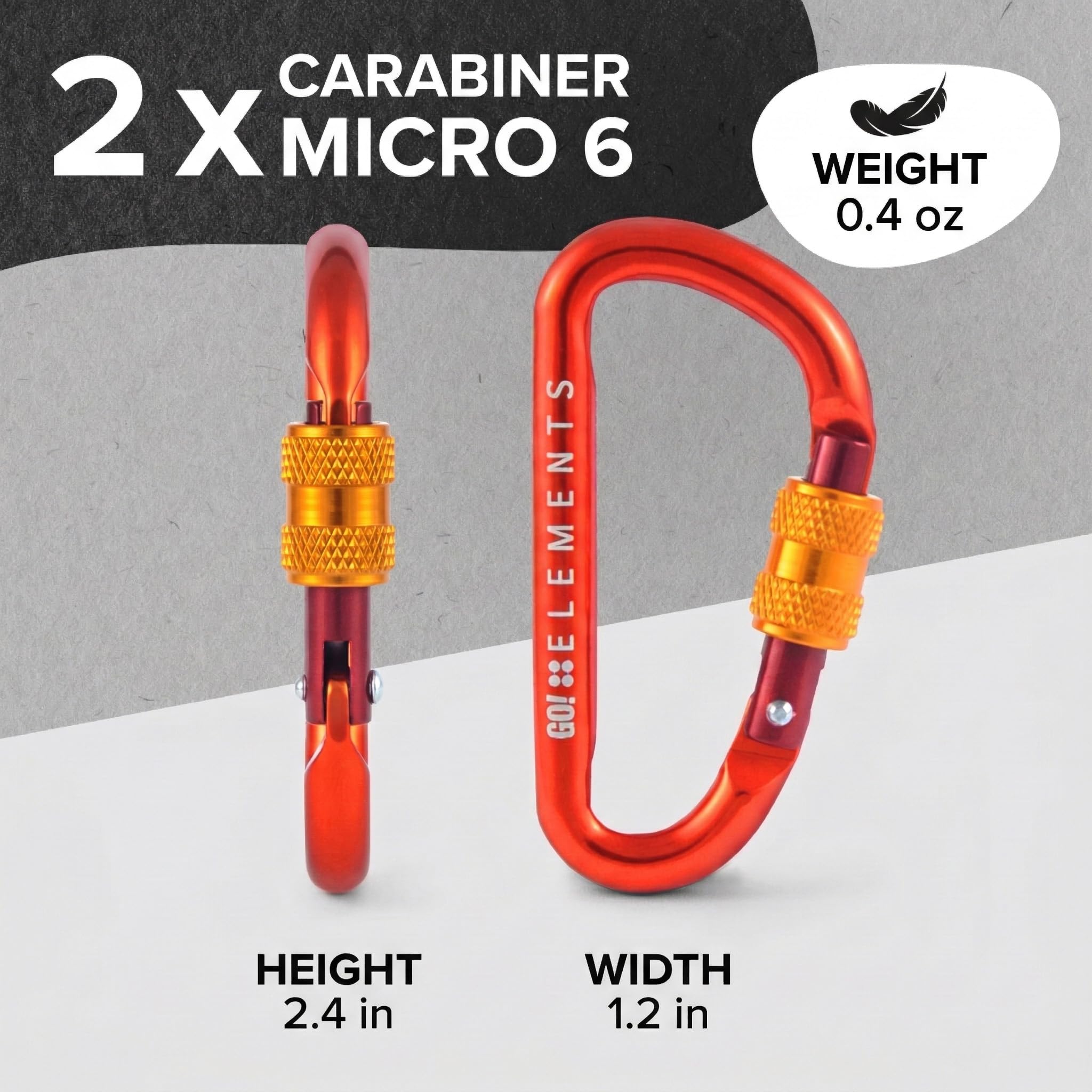 GO!elements Mini Moschettone Micro 6 con tappo a vite, confezione da 2 o 6