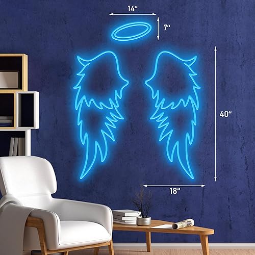 Miniatura 6 de Alas de ángel con halo, letreros de neón de alas de ángel para decoración de pared, luz de neón para bodas, fiestas, bares, salones, dormitorios,