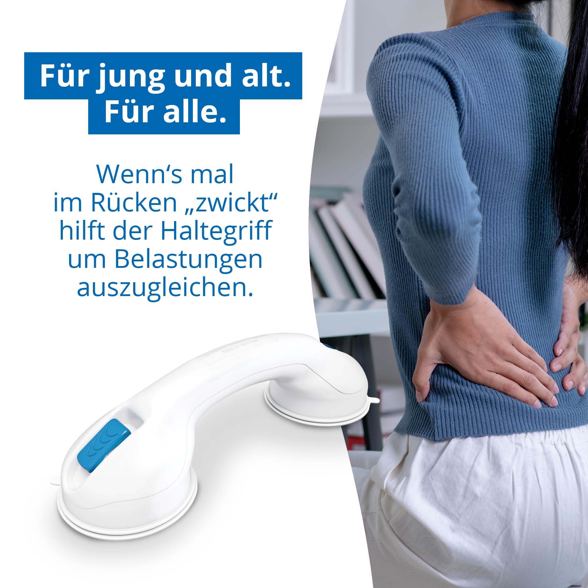 WEINBERGER leichter, starker mobiler Halte-Griff für jede Gelegenheit/mit Saugnäpfen/hält auf glatten(!) Oberflächen/für das Bad, Badewanne oder Dusche/perfekt zum Mitnehmen/Farbe: Weiß/Modell: 48711