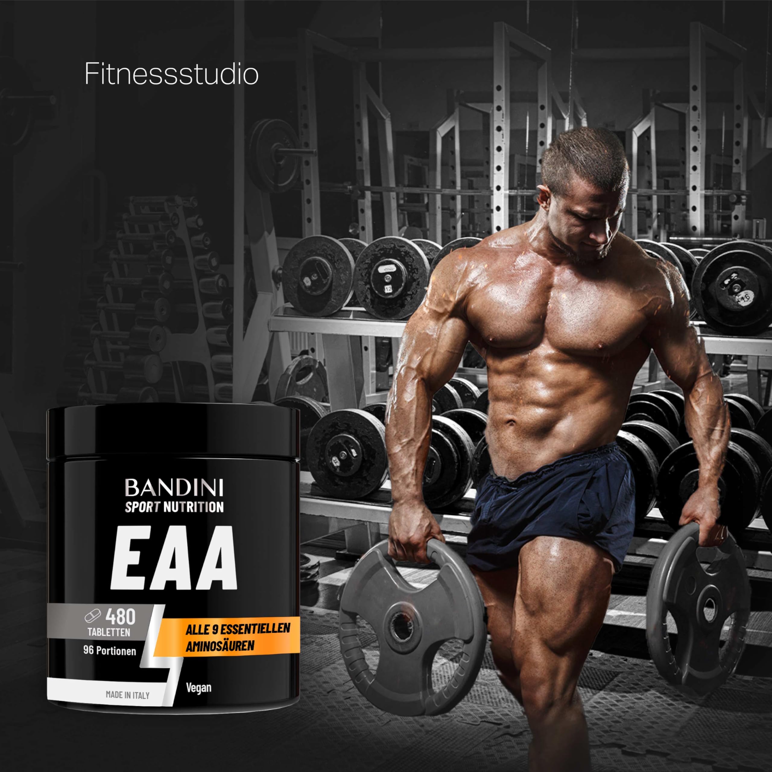 Bandini® EAA Aminosäuren Komplex | 480 vegane Amino Tabletten mit 9 verschiedenen Aminosäuren | Essential Amino Pre Post Workout aus pflanzlicher Fermentation | Hochdosiert, laborgeprüft, GVO-frei