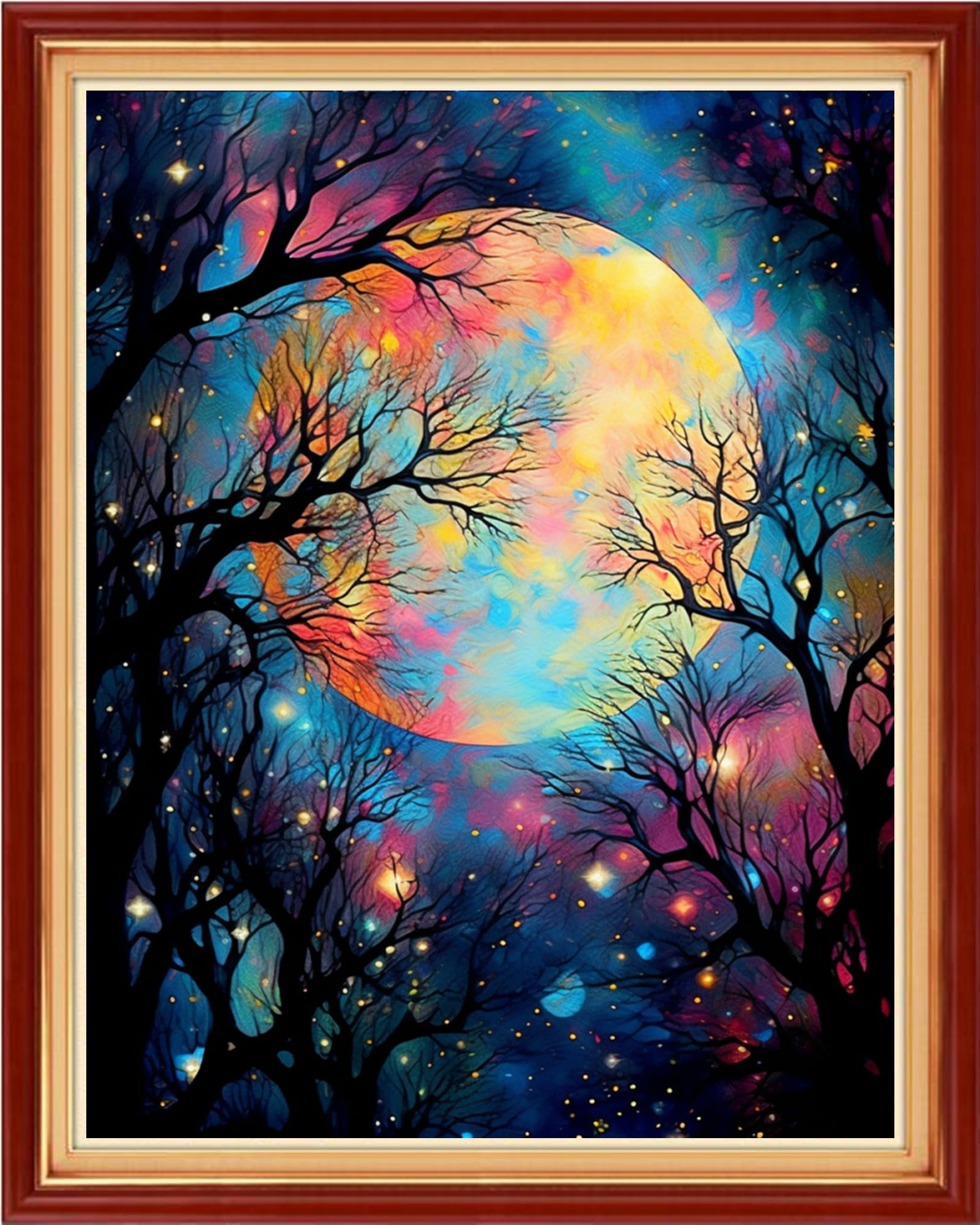 DMCVIVR Stamped Cross Stitch Kits for Beginners Adults Needlepoint Kits for Beginners Embroidery Kits for Adults Crossstitch Kit for Beginners 11CT-Moon Tree 16x20 inchs