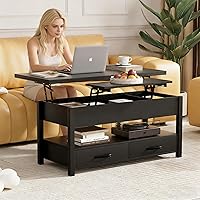 Vista 2 de Mesa de centro elevable de 42 pulgadas, mesa auxiliar multifuncional 4 en 1 con almacenamiento y compartimentos ocultos, mesa de café de granja