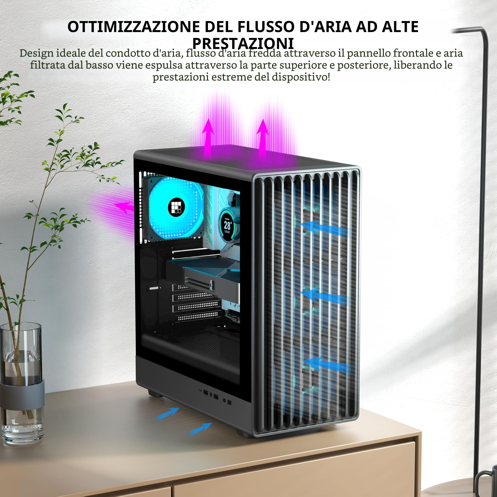 FOIFKIN K6 Case PC ATX con 6 Ventole PWM ARGB-(3 x 140 mm e 3 x 120 mm), Case PC Mid-Tower in Mesh, Alto flusso d'aria, Supporto RAD 240 mm, Case ATX Nero, Case PC Gaming, Type-C (Nero, K6)