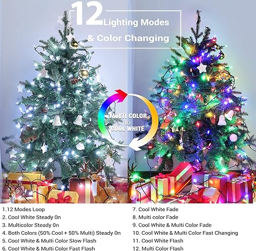 Miniatura 2 de Brizled Luces de Navidad, 33 pies, 100 luces LED que cambian de color para árbol de Navidad conectables con control remoto, 12 modos de luces de