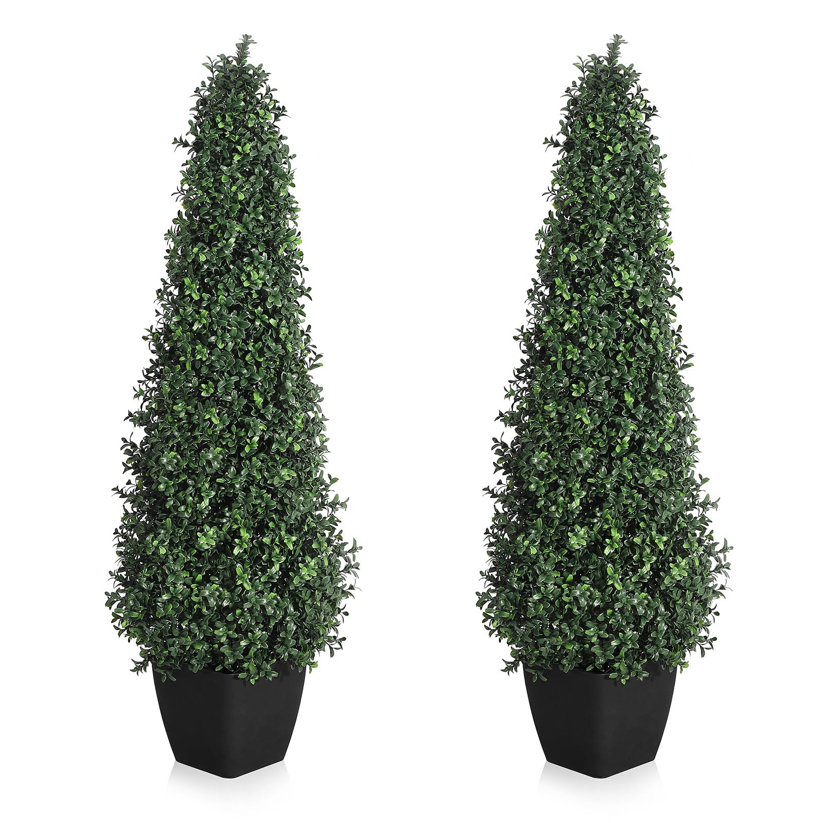 Langlebige künstliche Buchsbaum-Kegelbäume im 2er-Set – 90cm, realistische Topiary Kunstpflanzen im Topf für Hauseingang, Terrasse, Büro oder Garten – UV-beständig, pflegeleicht – 3FT(2PCS)