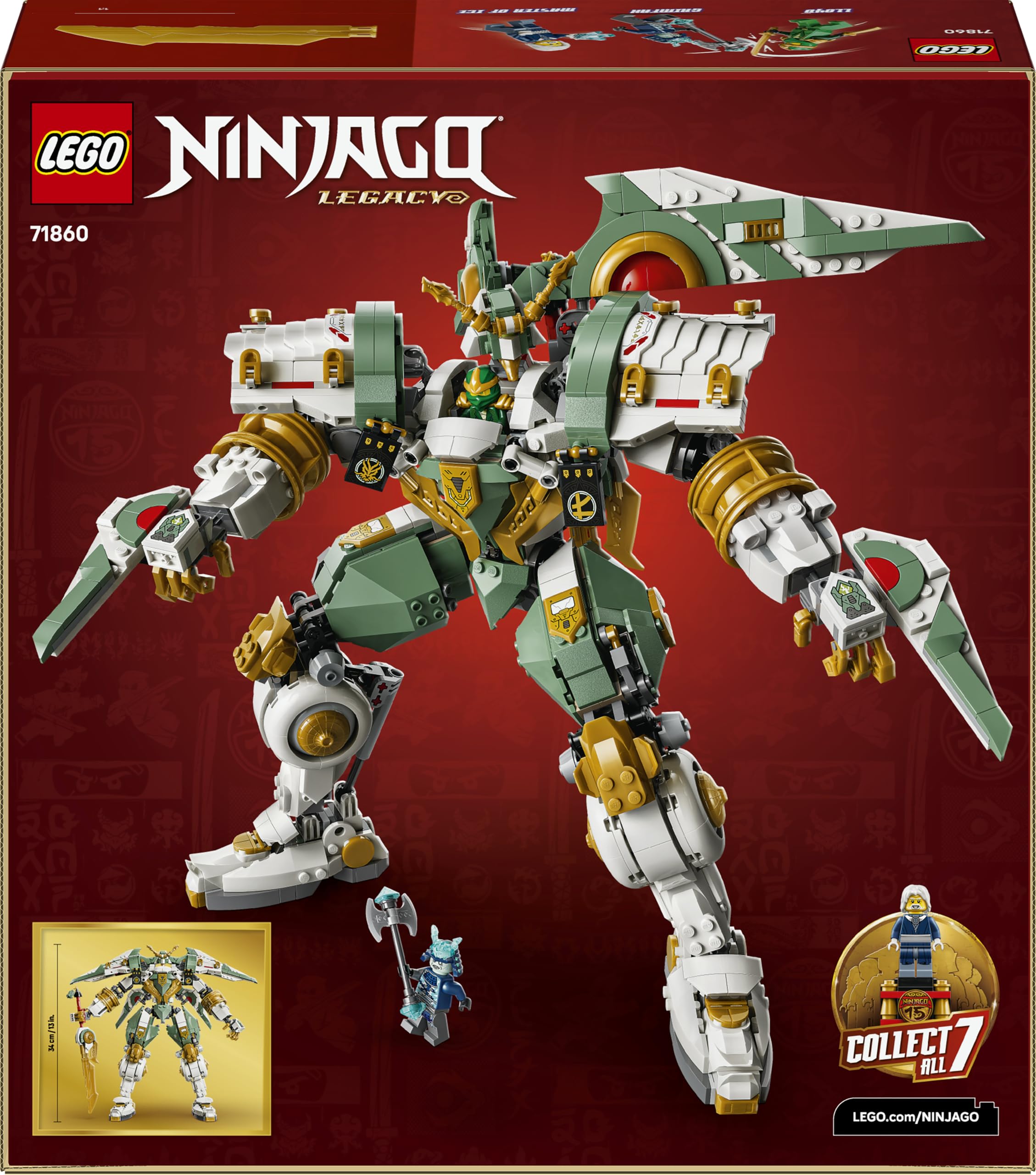LEGO NINJAGO Mech Titano di Lloyd - 15° Anniversario - Giocattolo Ninja con Action Figure con Scudo e Spada, e Minifigure da Collezione - Regalo per Bambini, Ragazzi e Fan da 14 Anni in Su - 71860