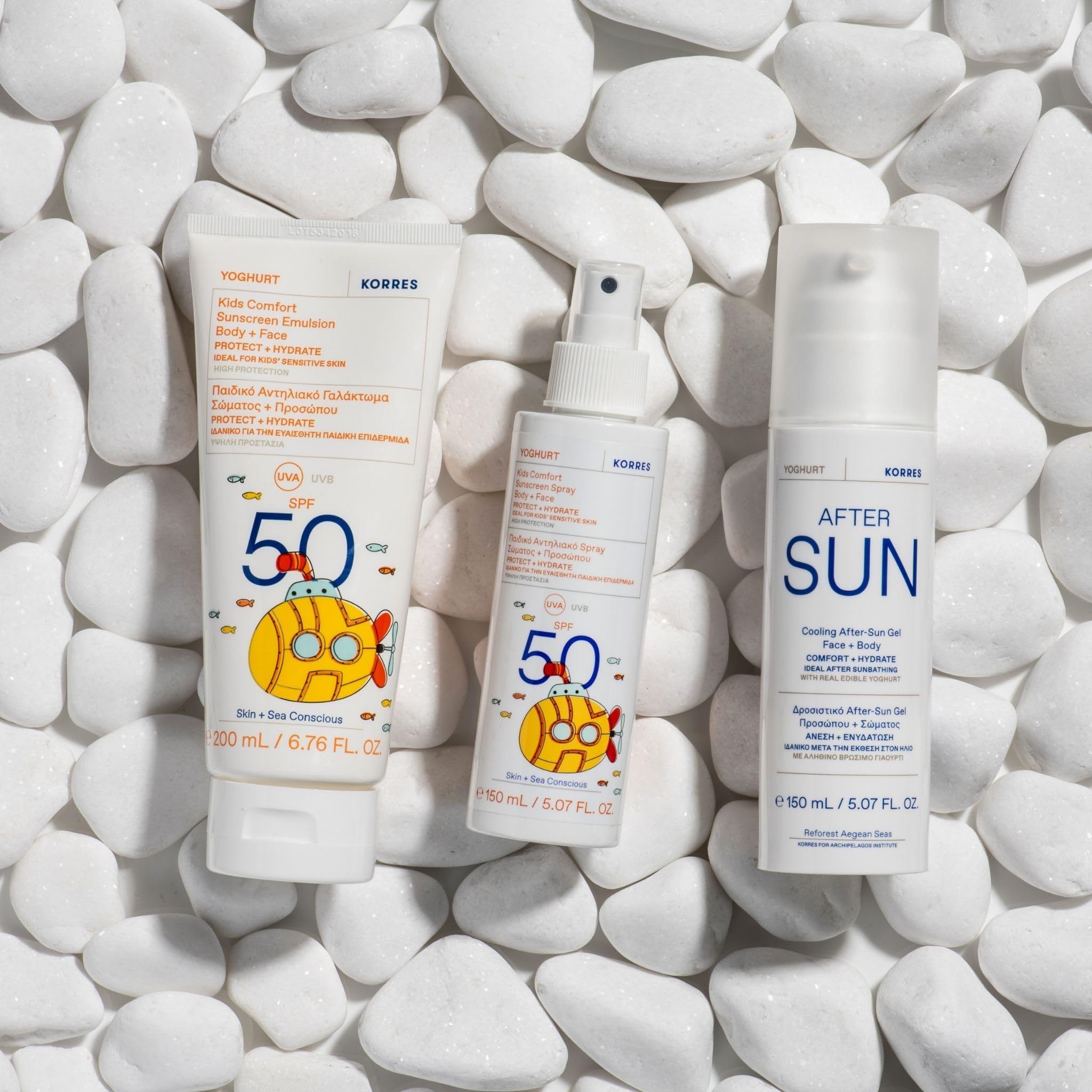 KORRES YOGHURT Komfort Sonnenschutz-Emulsion für Kinder SPF 50, wasserresistente Sonnencreme mit Mandelöl und griechischem Joghurt, schnell einziehend und sanft zur Haut, 200ml | wasserresistente Sonnencreme mit Mandelöl & Joghurt, schnell einziehend und
