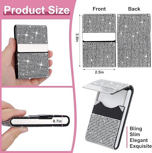 Miniatura 2 de Woanger Tarjetero de piel sintética con diamantes de imitación, 2 unidades, para tarjetas de crédito, tarjetero de bolsillo para mujer, tarjetero