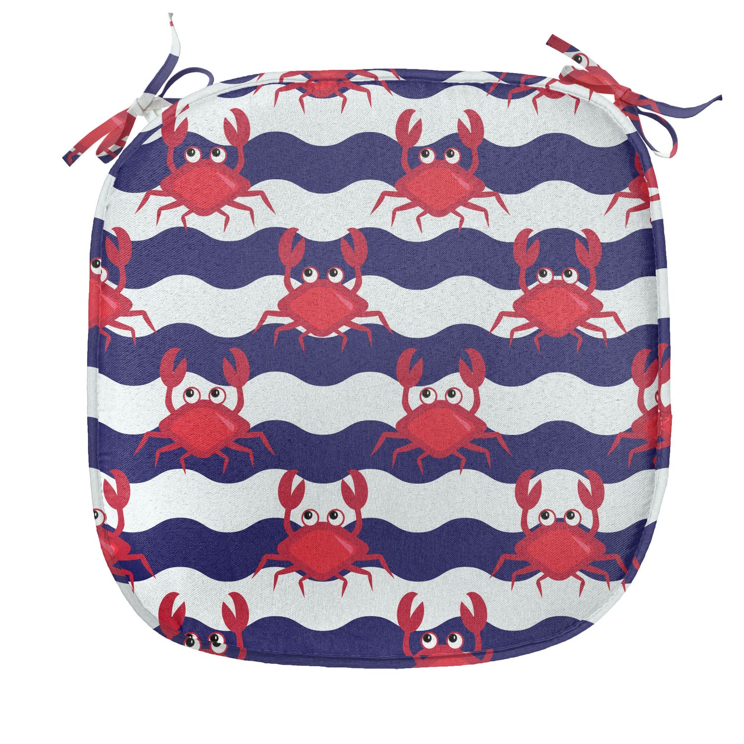 Ambesonne Crabs Chair Seating Cushion Set of 4, Nautical Maritime Theme Crabs on Striped Background Illustration Print, Anti-Slip Seat Padding for Kitchen & Patio, 16