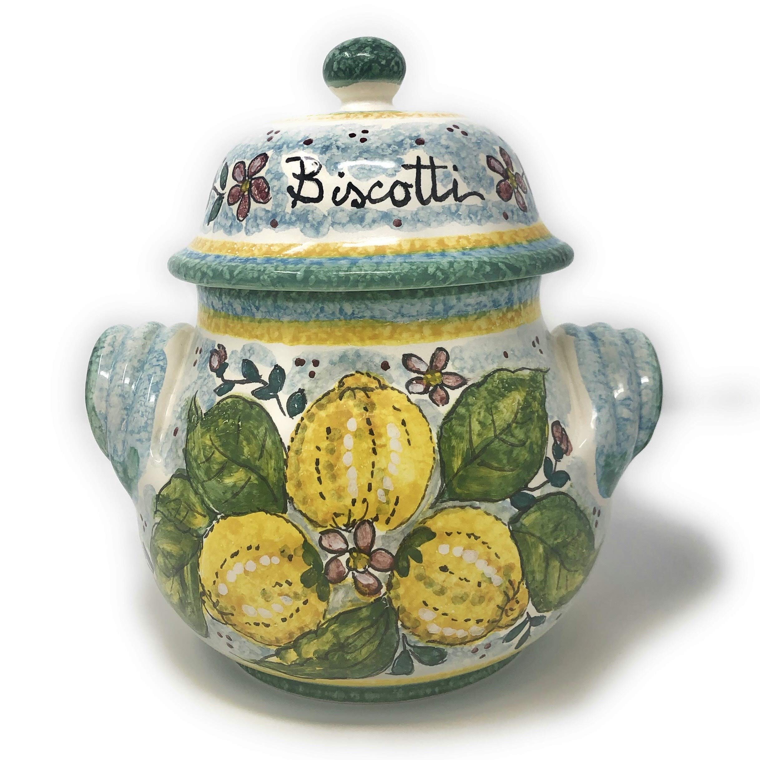 CERAMICHE D'ARTE PARRINI- Italian Ceramic Cookies Jar Biscotti Hand Painted Made in ITALY Tuscan Art Pottery