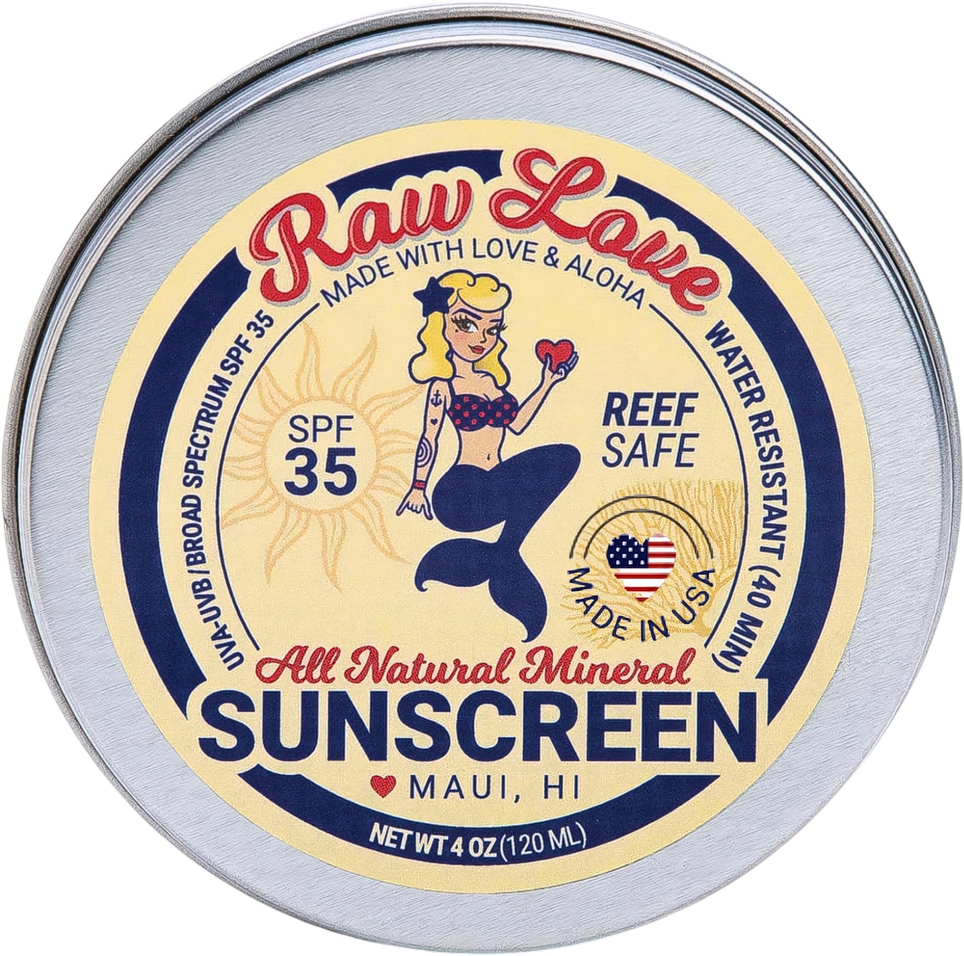 Raw Love Reef Safe Sunscreen SPF 35 | Mexico & Hawaii Approved Biodegradable Sunscreen | Travel Friendly, Water Resistant, Natural, Organic Ingredients | Broad Spectrum Mineral Zinc Oxide | 4 Oz