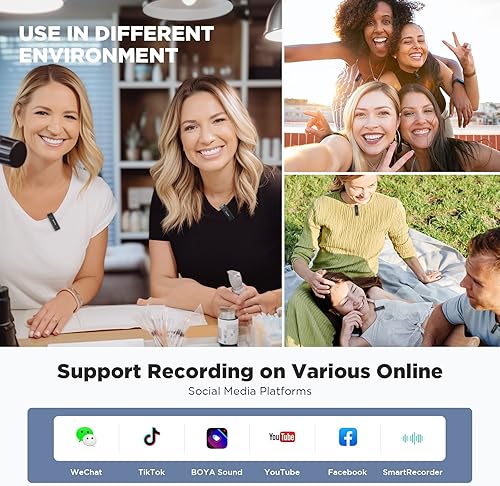 Miniatura 7 de BOYA by-W4 - Micrófonos Lavalier inalámbricos para cámaras, videocámara, computadora DSLR, duración de la batería de 7 horas, transmisión de 98