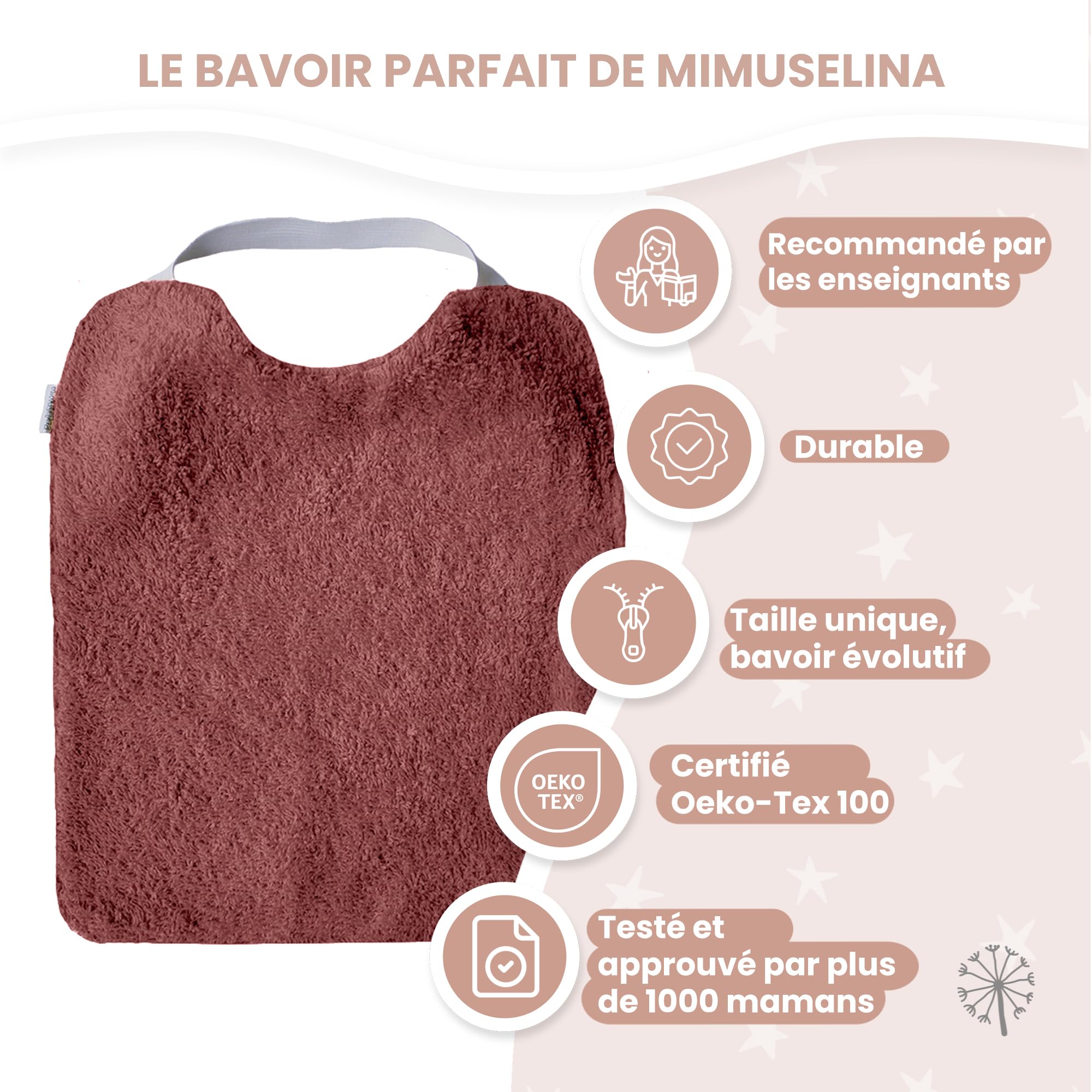 MIMUSELINA | Lot de 10 Bavoirs Bebe Imperméables en Coton avec Élastique au Cou | Grand Bavoir Bebe BLW en Éponge et Tissu Imperméable | Idéal pour la Crèche | Puericulture bébé | Fabriqué en Espagne