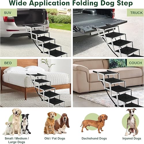 Miniatura 4 de Escaleras de coche para perros, rampa plegable para perros con superficie antideslizante para automóviles, camiones y SUV, escalones de aluminio