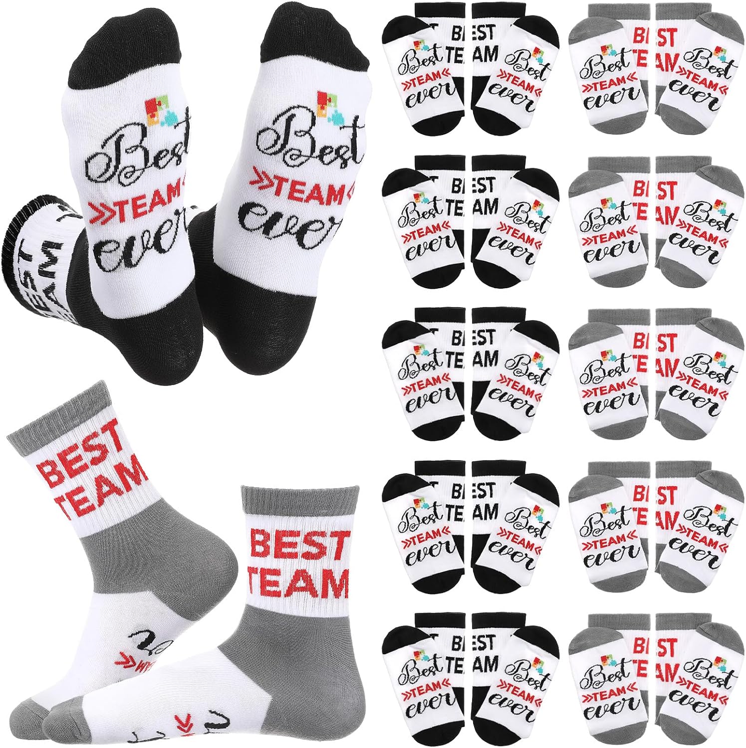 Glitopper 20 Pairs Best Team Ever Crew Socks Bulk Gifts Teacher Appreciation Thank You Gifts for Women Men Staff Coworker Teacher Nurse