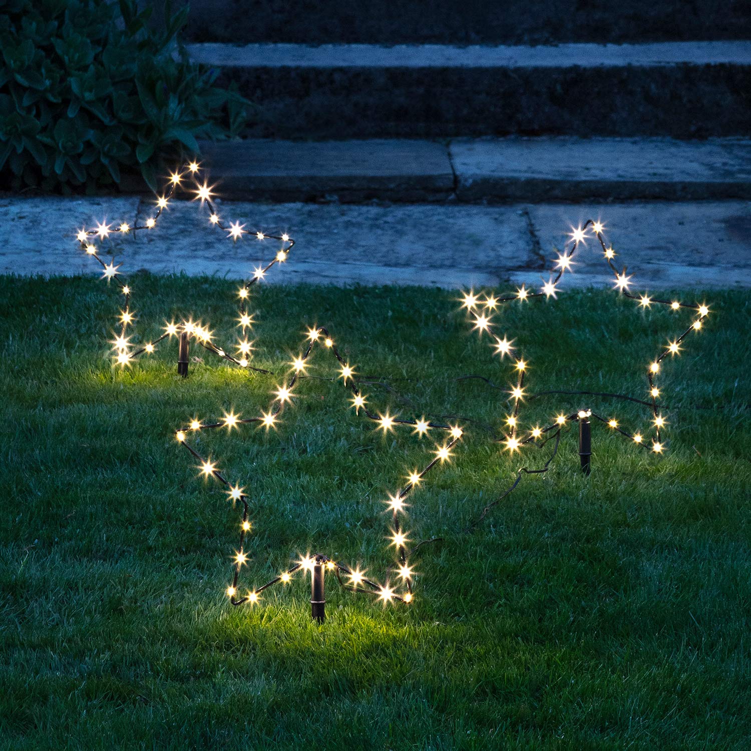 Lights4fun 3er-Set Micro-LED-Sterne | warmweiß mit 4,5V-Stecker | Weihnachten Advent Christfest Winter | Weihnachtsdeko Weihnachtsbeleuchtung | Außenbereich Garten Balkon