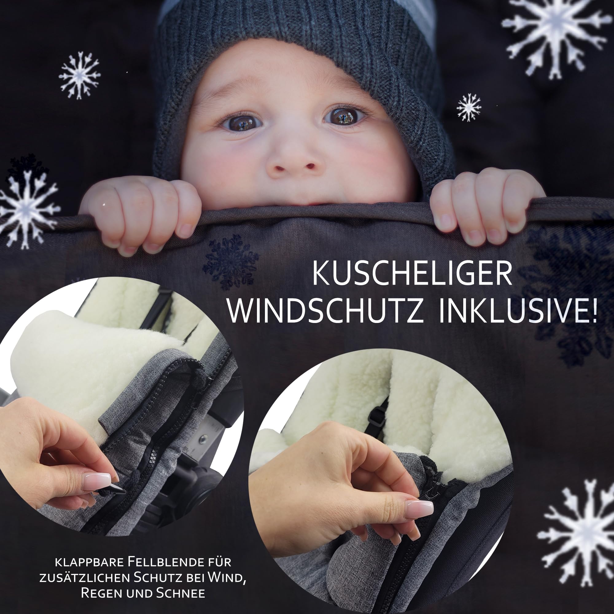 BAMBINIWELT Saco de invierno compatible con cochecito Bugaboo – Saco cálido para bebé con lana de cordero, ajustable y lavable – Resistente al agua y al viento, flexible y a juego, color: gris oscuro