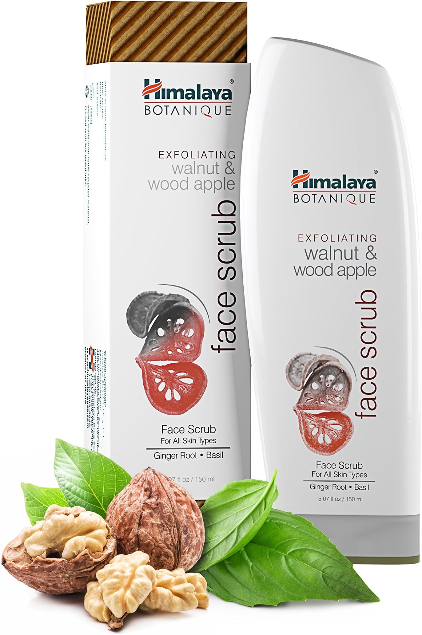 Botanique Exfoliating Walnut & Wood Apple Face Scrub for All Skin Types, Free from Parabens, SLS and Phthalates, Facial Scrub with Ginger and Basil, 5.07 oz/150 ml (1 PACK)