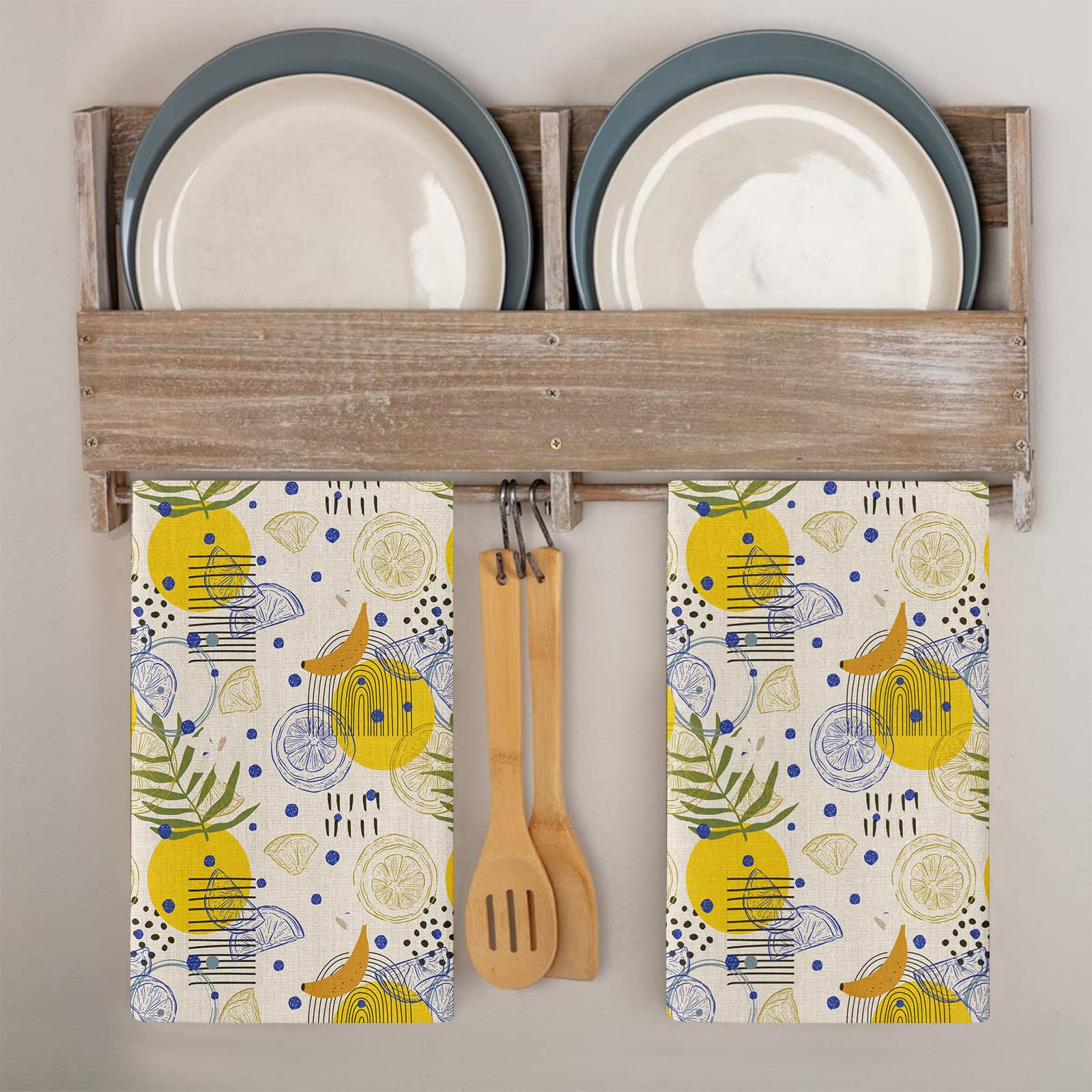 Trapos Cocina Hojas Amarillas Y Verdes Paños de Cocina Suaves y Absorbentes Paños Cocina Reutilizables Trapos de Cocina para Secar Toallas Lavable Toallas de Barra 2 Piezas (44x74 cm)