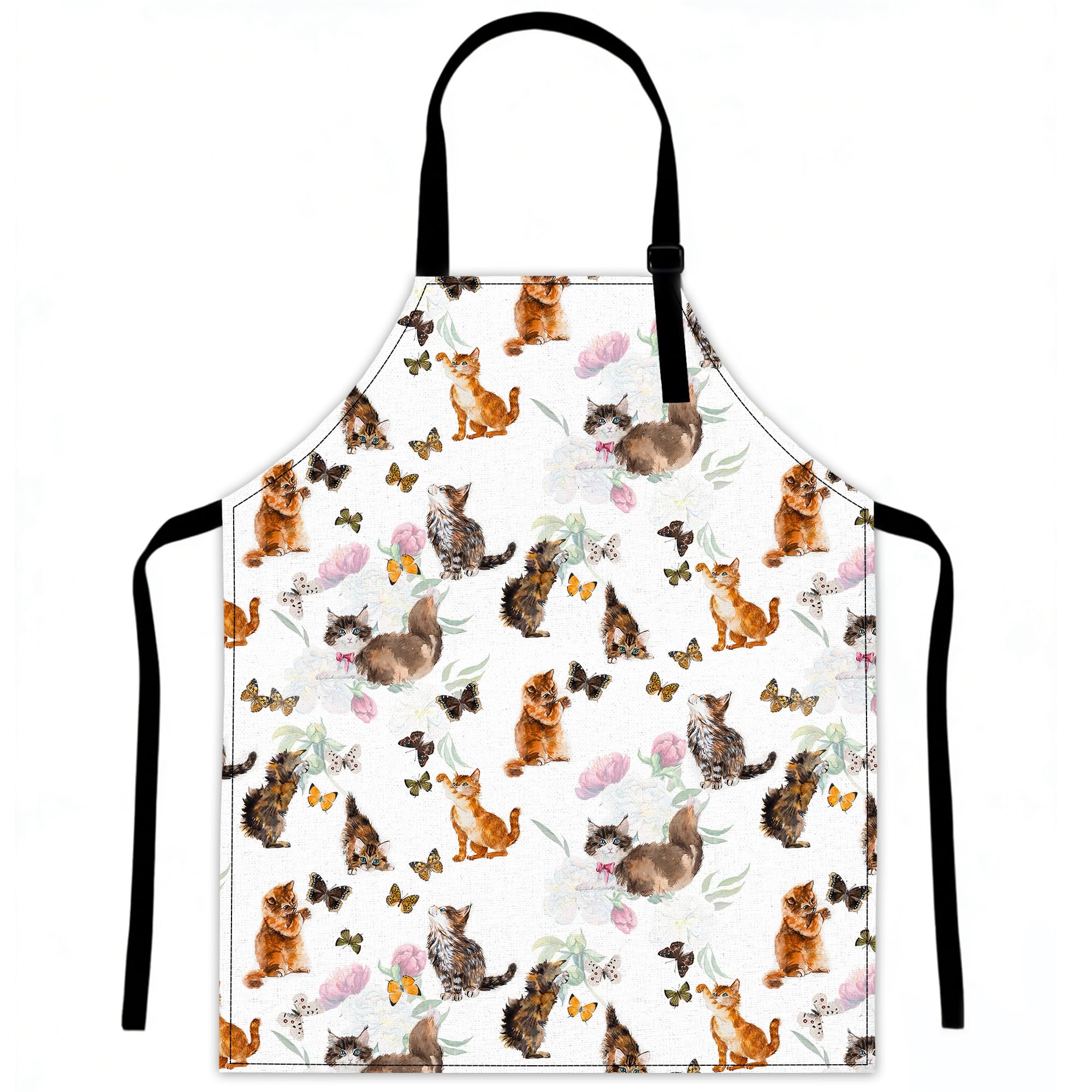 LQEBUY Cat Butterflies Aprons for Women Kitchen Cooking Apron Adjustable Bib for BBQ Coffee House Home Restaurant Craft Garden