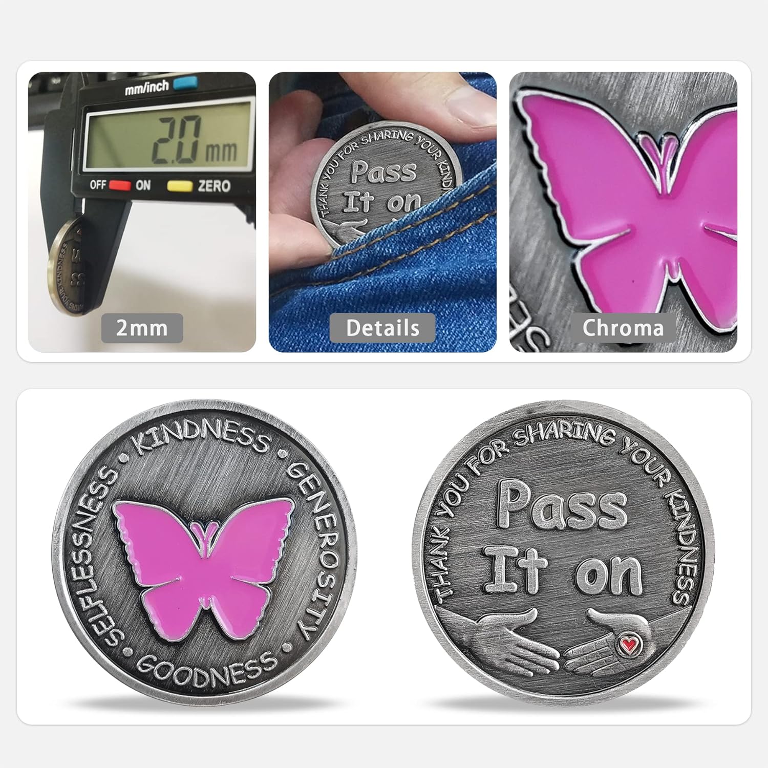 5 Pcs Butterfly Kindness Token Appreciation Coin Pass It on Gift