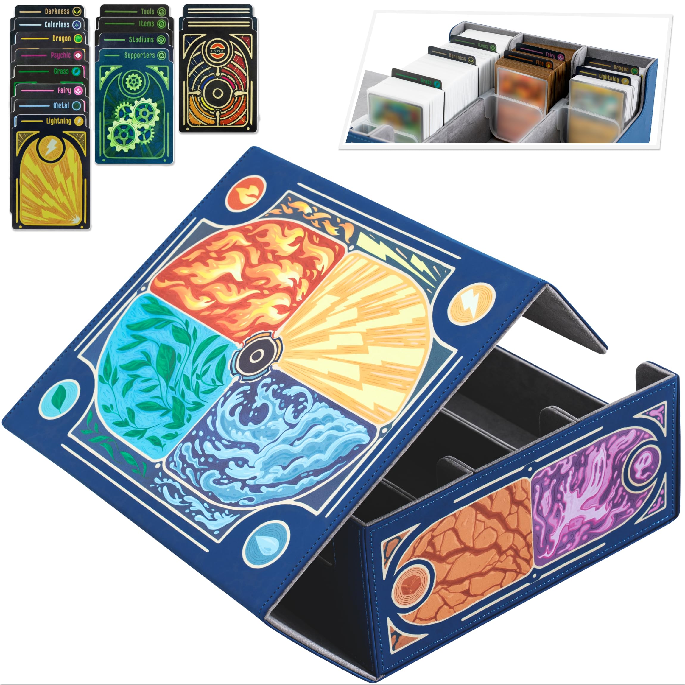Trading Card Storage Box for Pokemon Cards holds【2400+】TCG Cards. Includes 17 Unique Type Dividers & 2 Card Stoppers. Premium Bulk Card Case/Deck