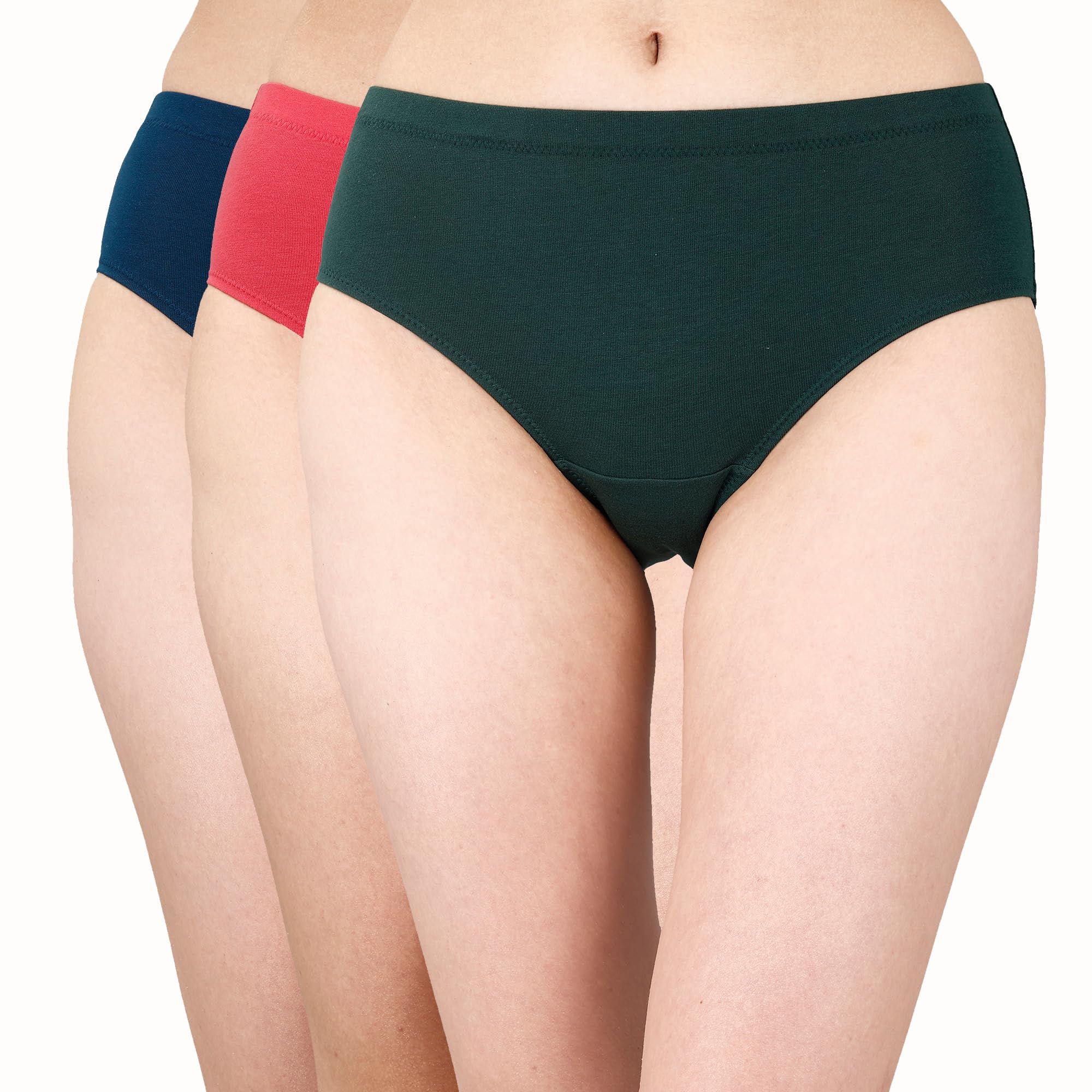 SOIEWomen's High Rise Full Coverage Solid Colour Cotton Stretch Hipster Panty (Pack of 3)