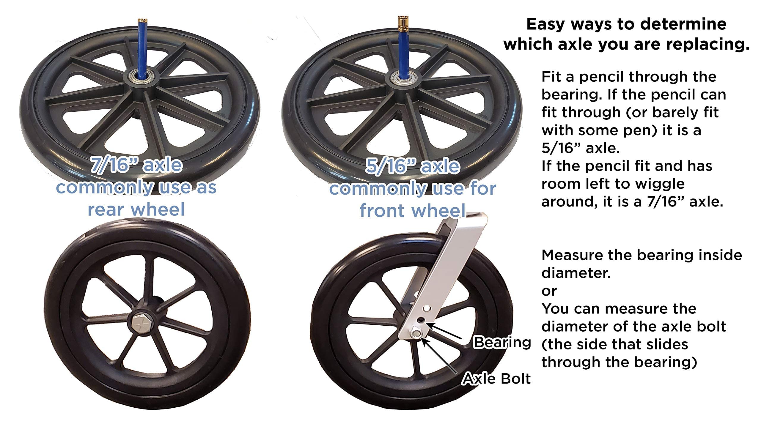 Koło samonastawne, opona z twardej gumy, szerokość piasty 20 cm x 1 - 2 3/8 cala; pasuje do większości wschodu słońca, medline, napędów, Invacare, E&J, Guardian, ALCO i innych ręcznych wózków inwalidzkich (szary, oś 5/16", szeroka piasta) jedna para