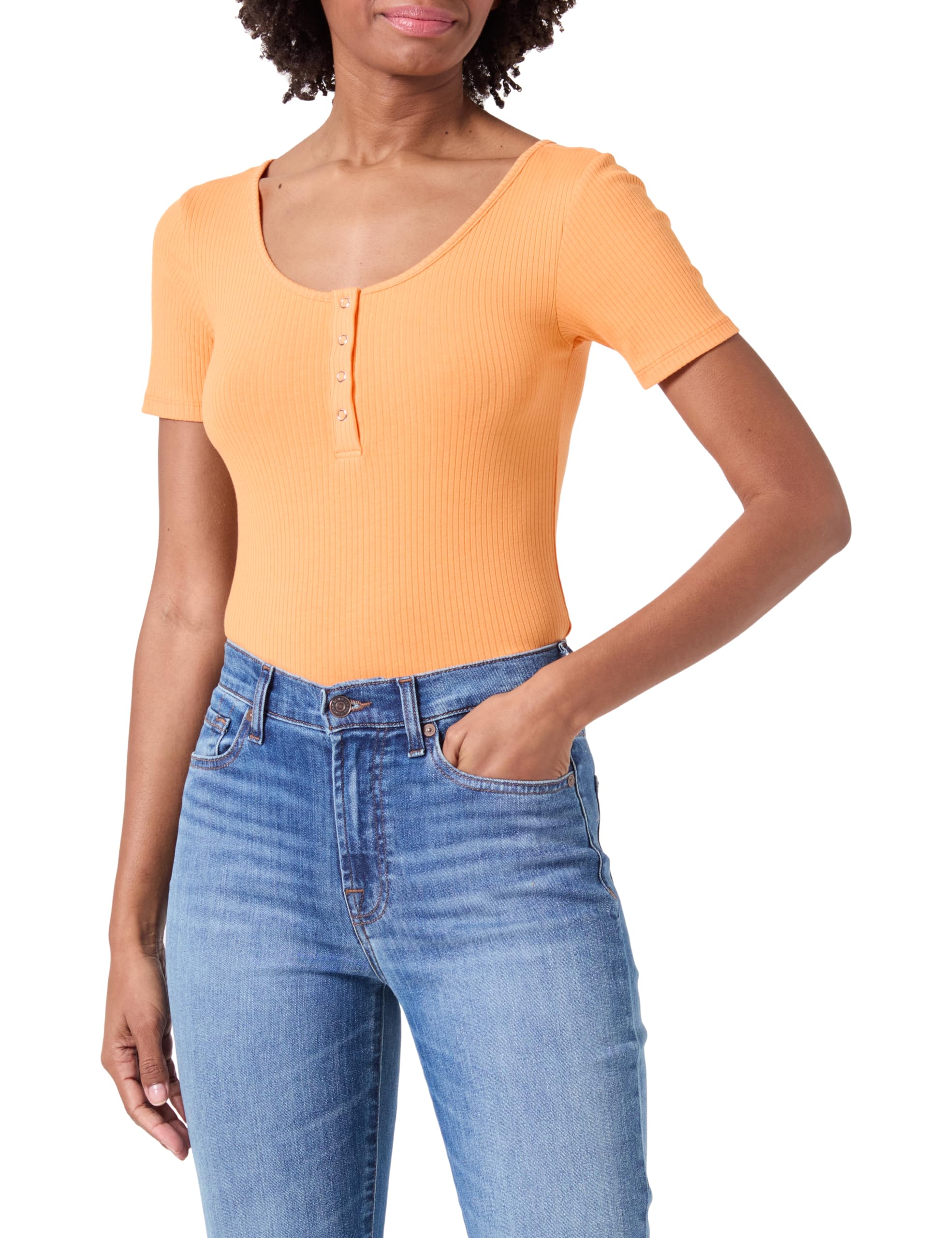 PIECES Women's Pckitte Ss Top Noos T-Shirt, Tangerine, L