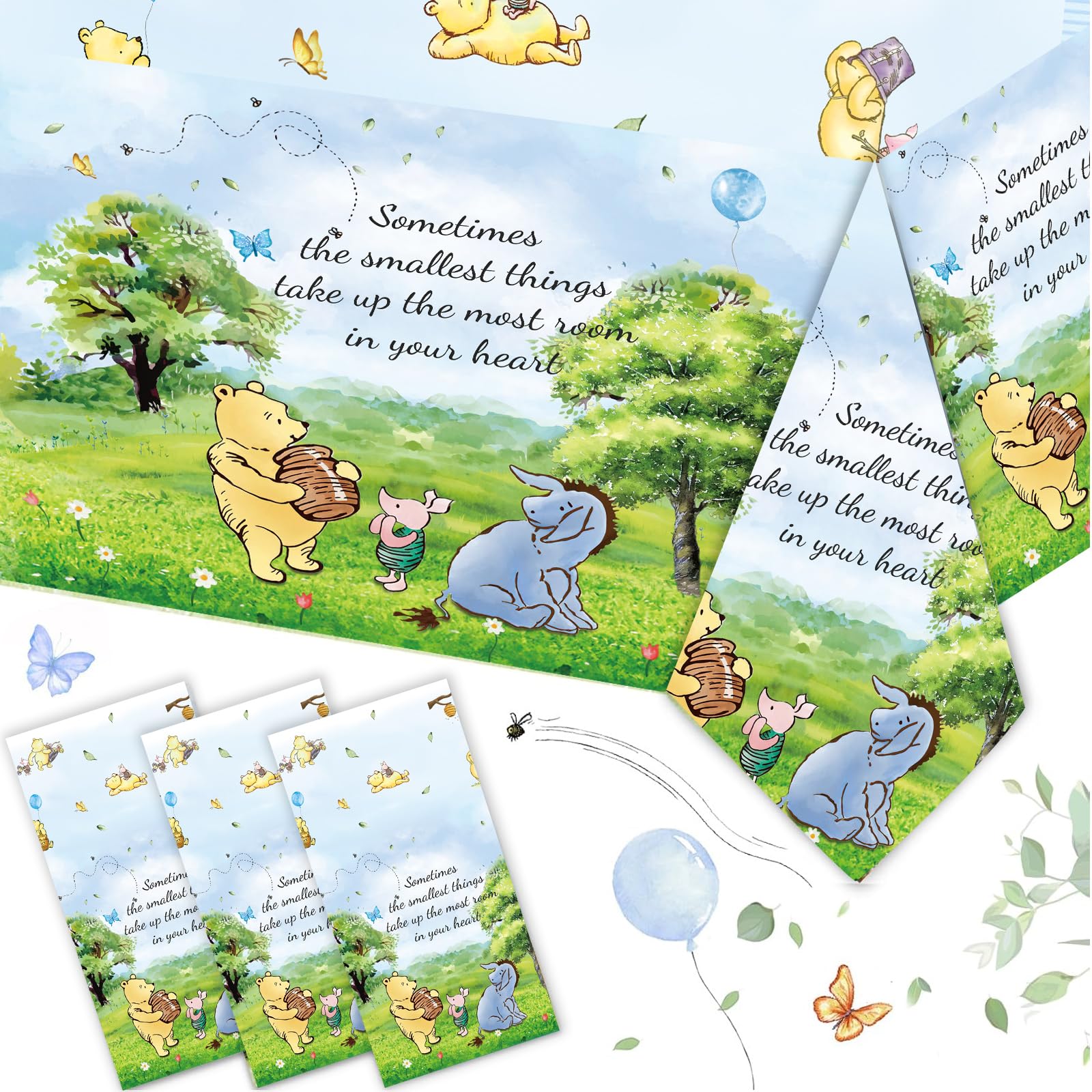 3PCS Blue Winnie Tablecloth Baby Shower Decorations Bear Table Cover Watercolor Plastic Disposable Thickened Tablecloth Oh Baby Gender Reveal Birthday