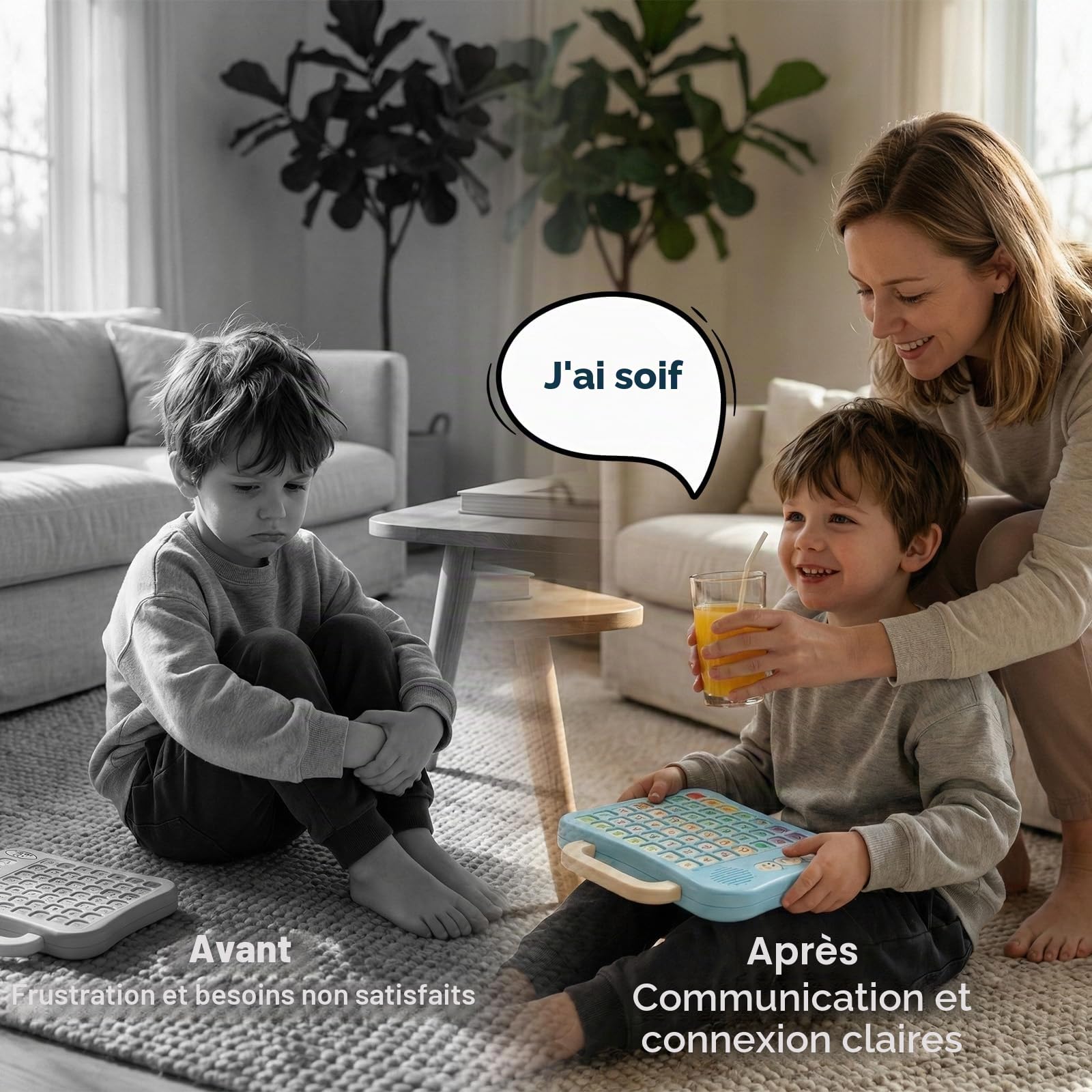 Appareil AAC pour autisme, tablette de communication avec 52 boutons à code couleur, support de poignée pliable, interrupteur vocal pour garçon/fille, 7 boutons d'enregistrement pour enfants non