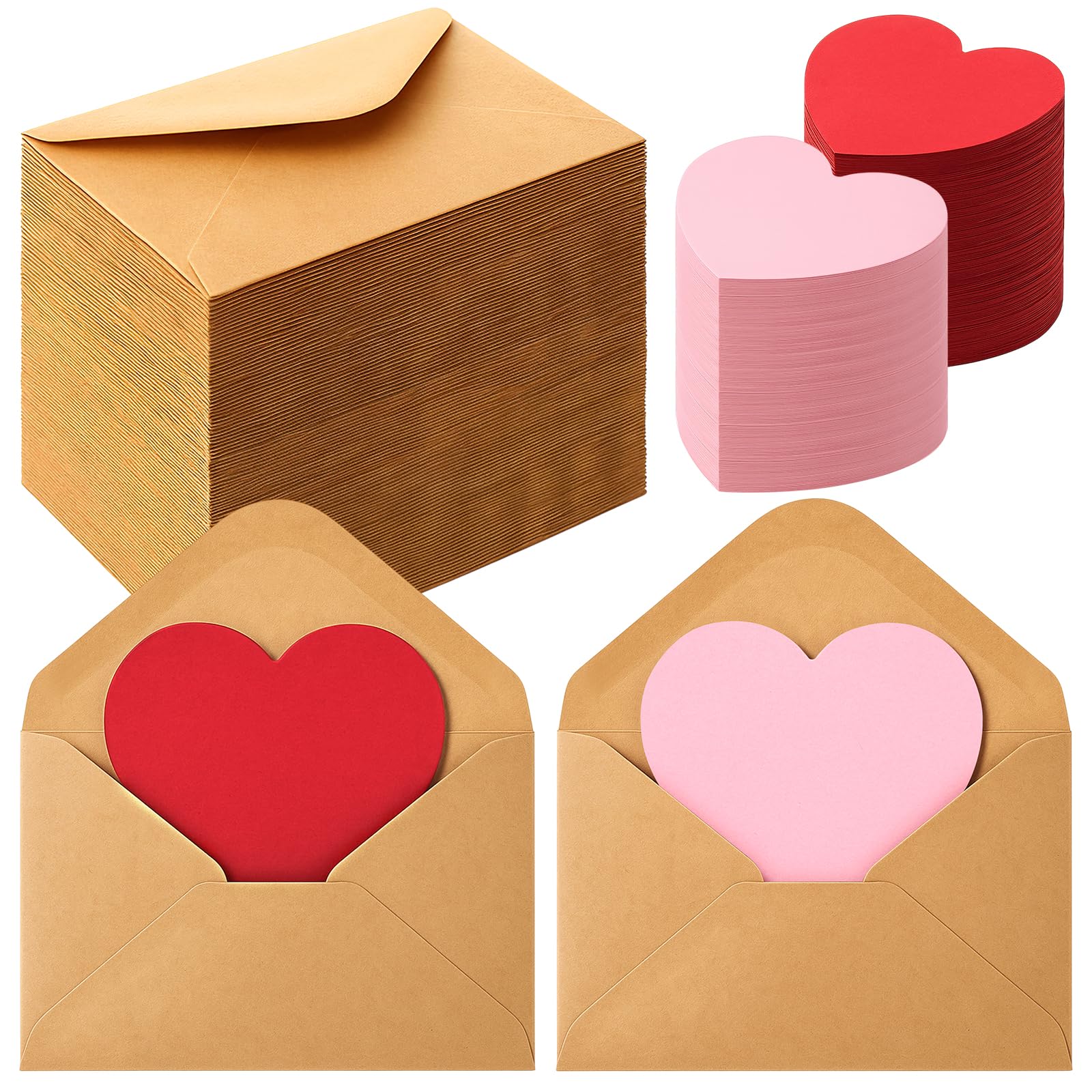 240 Pcs Valentine's Day Mini Envelopes with 240 Pcs Blank Heart Shaped Greeting Cards 4.13 x 2.76 Inch DIY Small Enclosure Card Blank Gift Note for Valentines Anniversary(Pink and Red Heart)