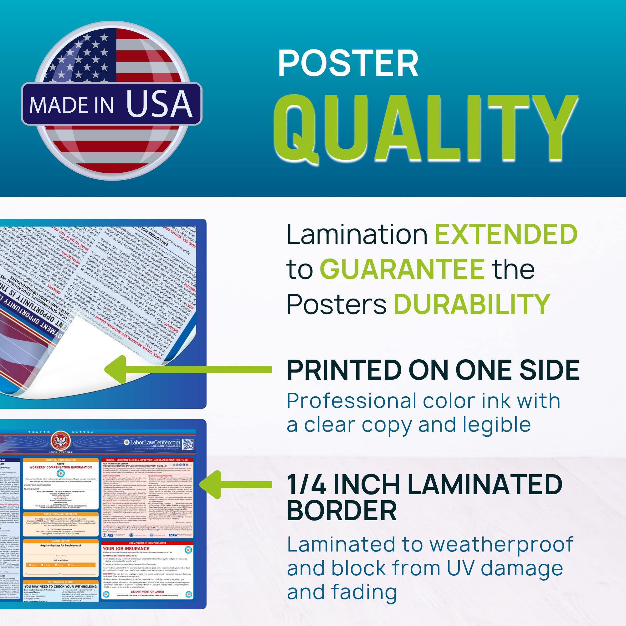 2019 Texas Labor Law Póster – Estado, Federal, OSHA Compliant – Laminado obligatorio todo en uno Póster