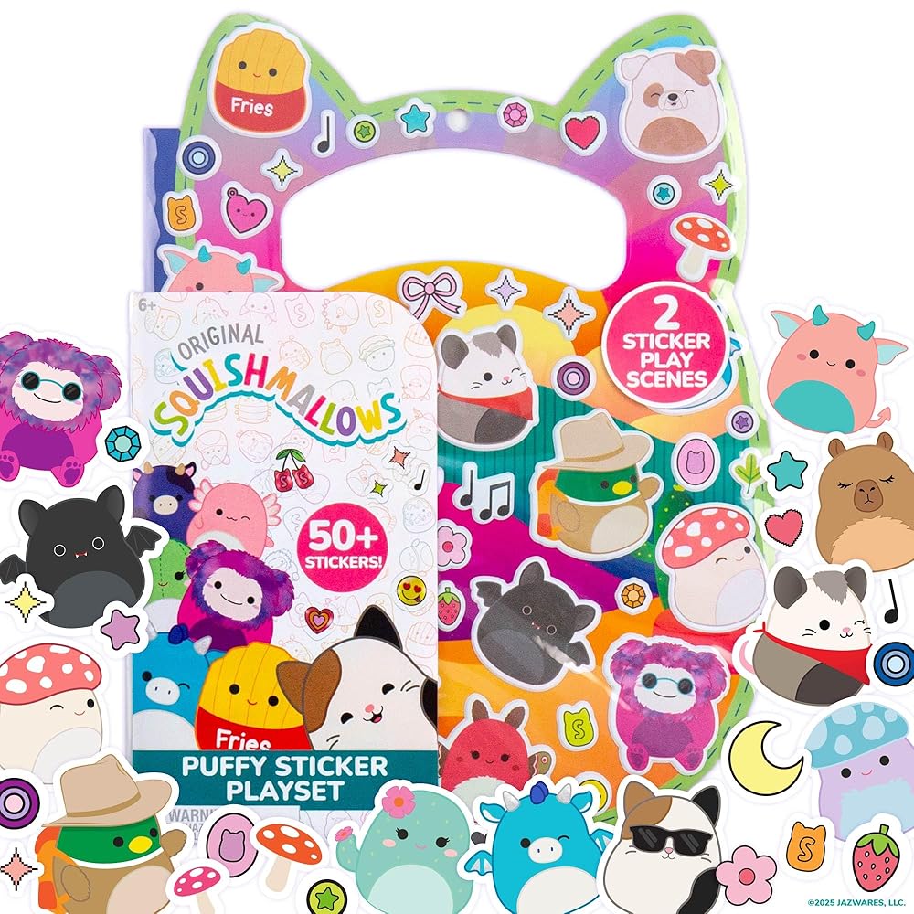 Original Squishmallows Puffy Sticker Playset, Over 30 Reusable Stickers