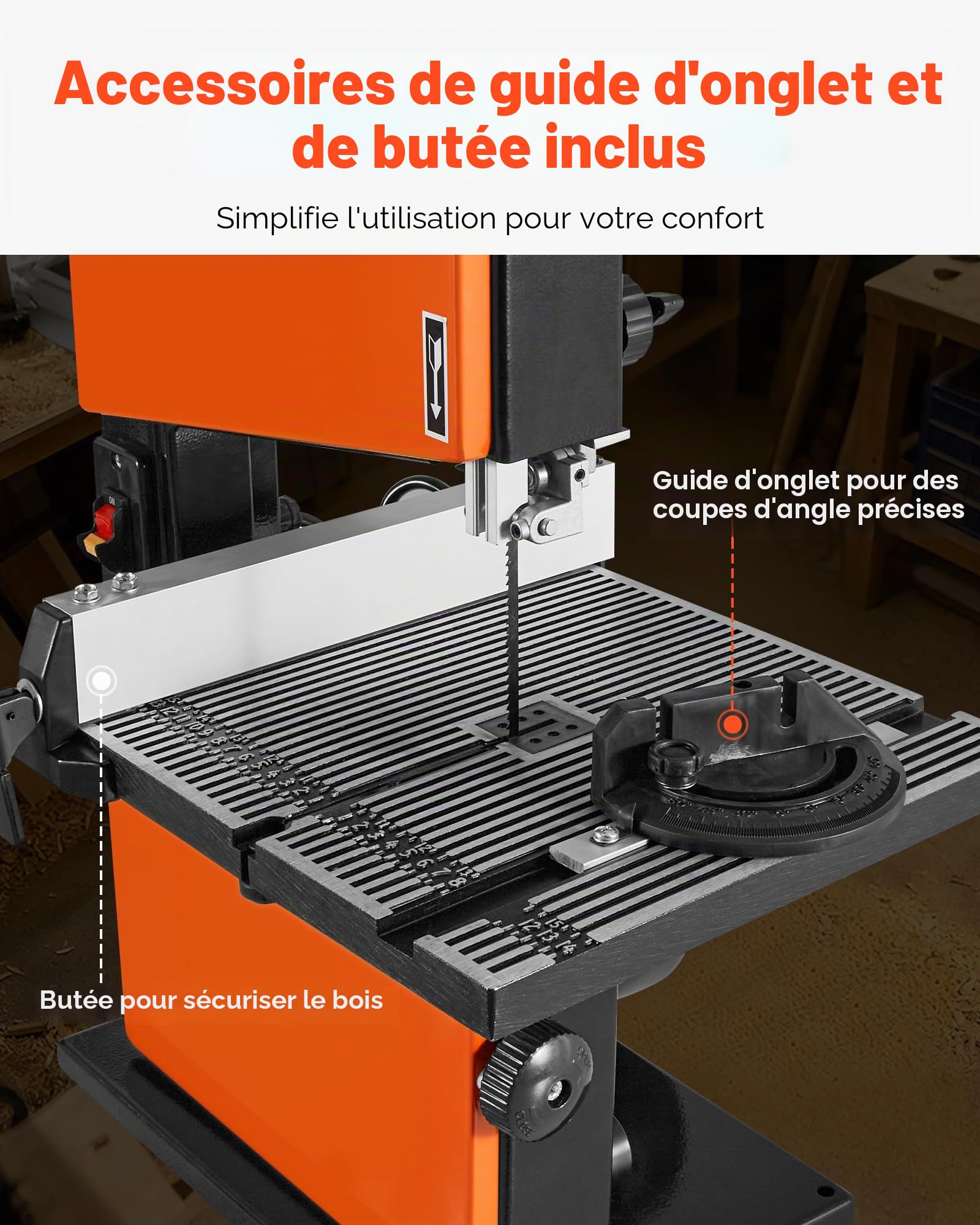 VEVOR Scie à Ruban Bois 373 W, Largeur de Coupe 229 mm, Hauteur de Coupe 90 mm