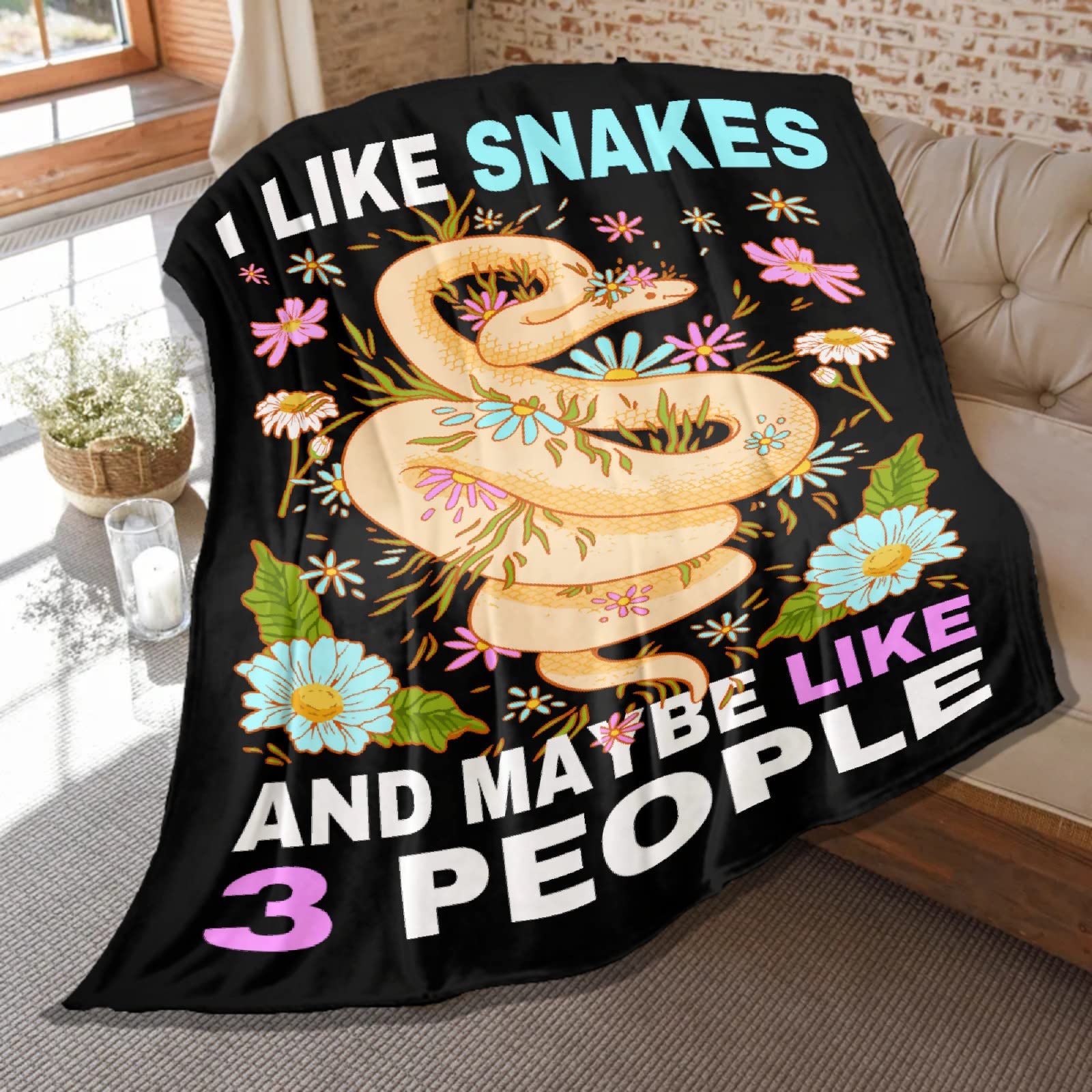 Snake Blanket,Gift for Child, I Like Snakes and Maybe Like 3 People Blankets Soft Flannel Bed Throws Lightweight Cozy Fluffy Plush Decorative Quilts 50 x 40 in S for Kids