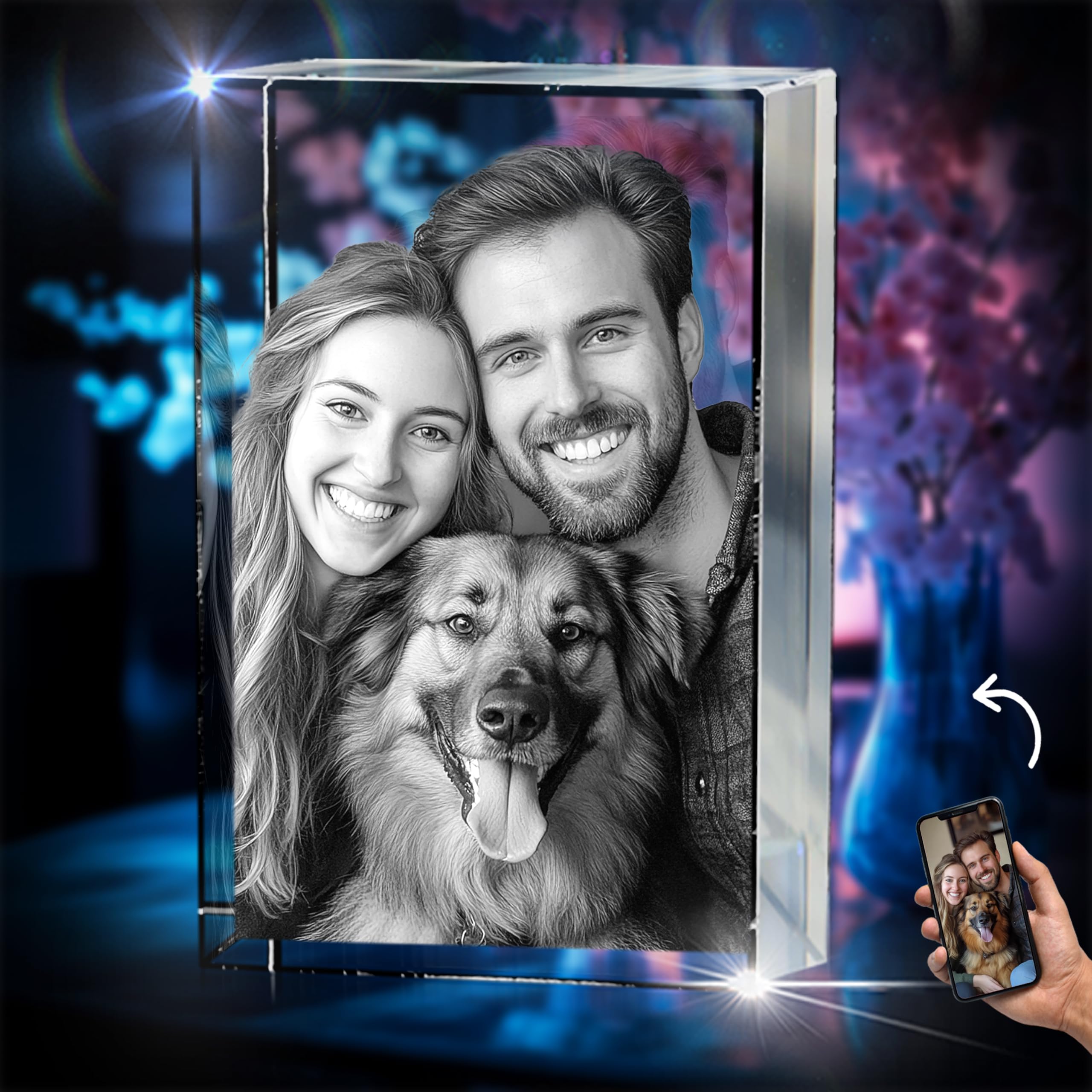 3D innovation 3D Crystal Photo, Personalized Memorial Gifts for Mom, Dad, Wife, Men, Pets, Custom Glass Picture in Crystals, Rectangle Laser Etched Crystal, Sympathy Gifts for Loss of Loved One