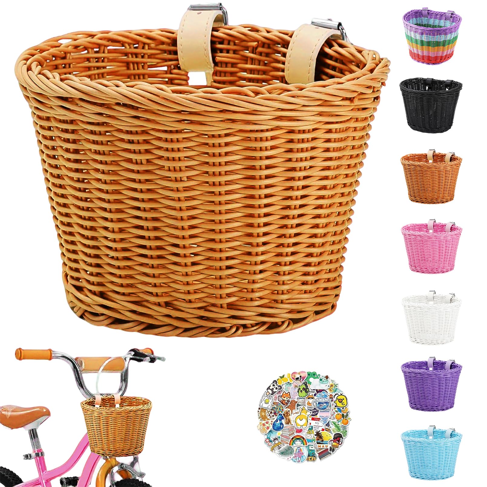 Kids' Bike Basket â Small Hand-woven Plastic Wicker Front Basket for Boys & Girls, Easy to Install & Waterproof (Brown)