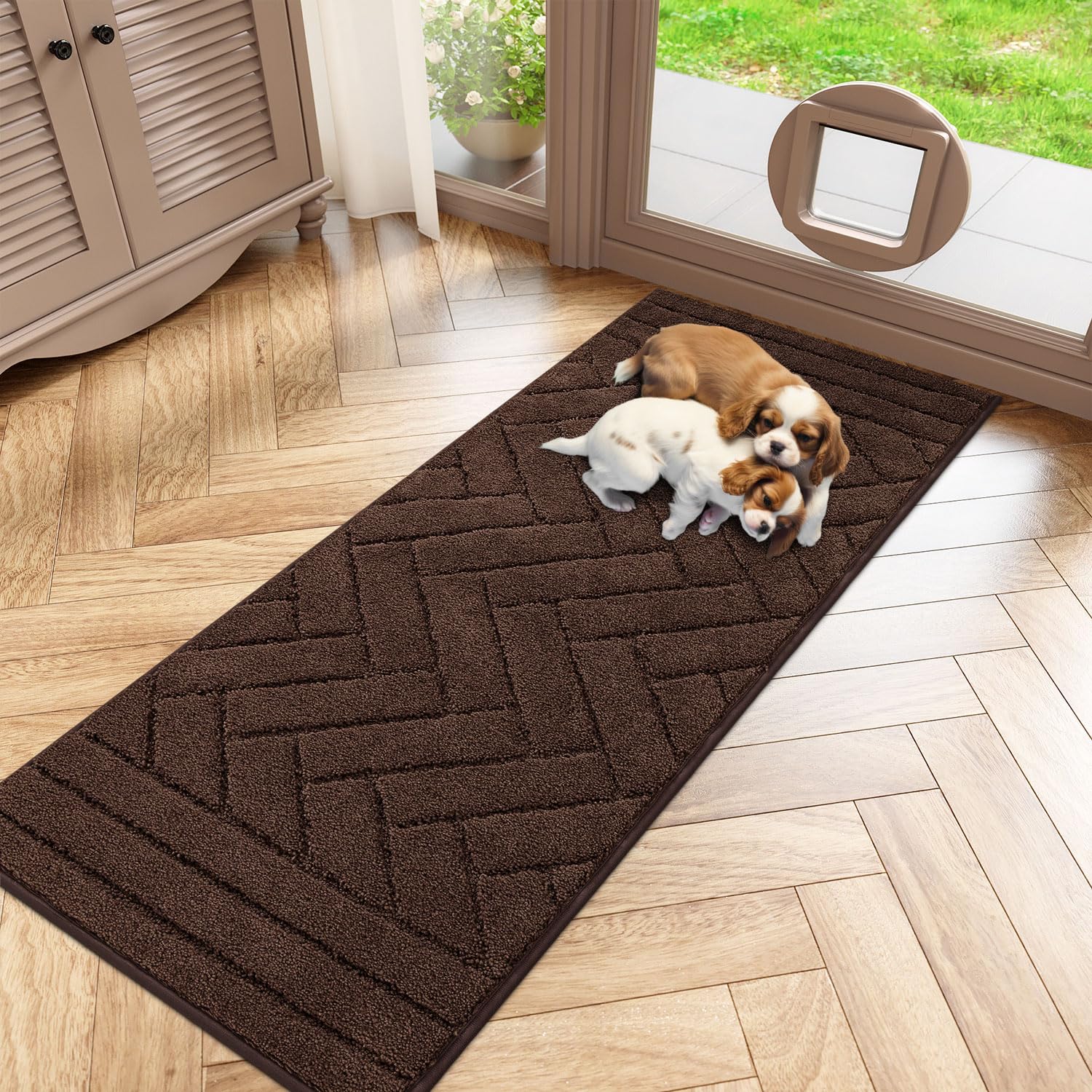 Tindbea Dog Mat for Muddy Paws,Absorbs Moisture Dirt Non-Slip Washable Mud Mat for Dogs,Soft Rubber Backing Front Inside Pet Rug for Entryway, Mud Dog Paws, Patio(20"x48",Coffee)