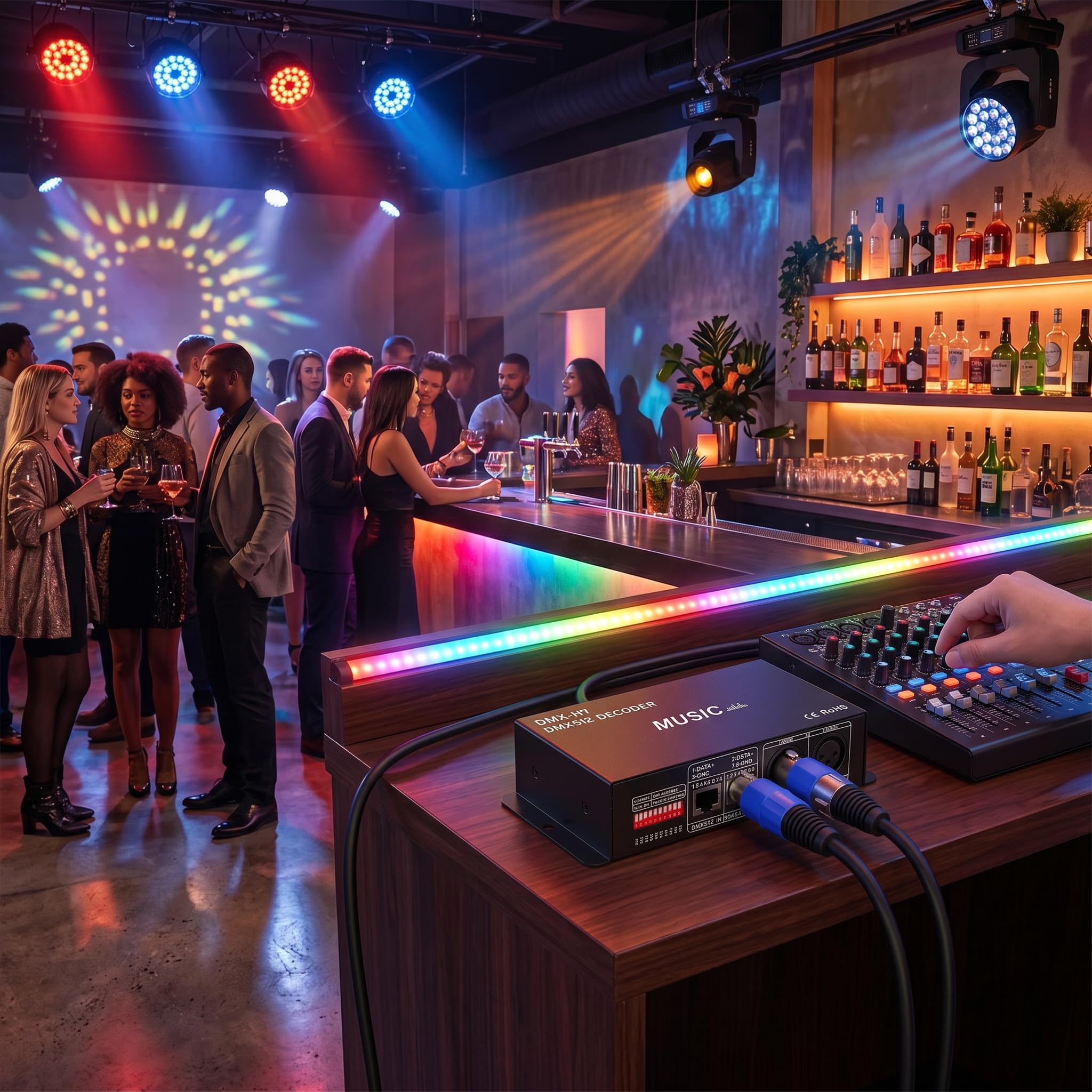 Decodificador DMX, Decodificador DMX 512 de 4 Canales, Decodificador RGB Ajustable Controlador de Decodificador DMX Decodificador LED para Bar Hotel Sober Bar (8A por canal)