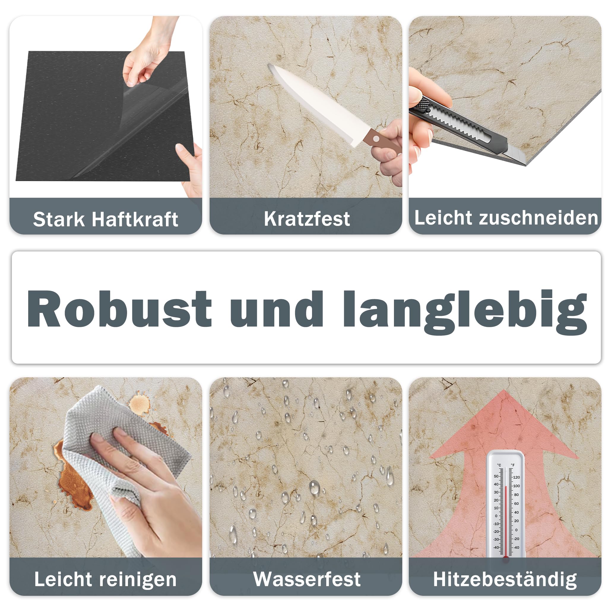UISEBRT Piastrelle autoadesive 27 pezzi 2,51m² Rivestimento per pavimento in PVC in effetto cemento, piastrelle adesive in vinile per cucina, bagno, corridoio, zona giorno, 30×30cm 【Modello E】