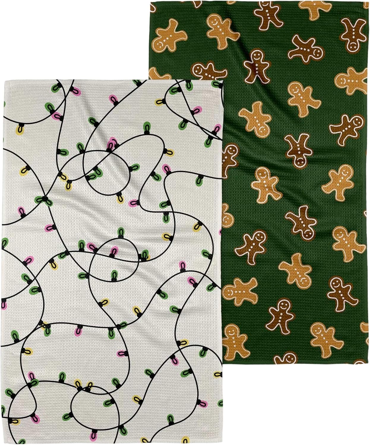 GEOMETRY Christmas Kitchen Towels - Quick Dry Microfiber Cloth Dish Towels for Kitchen Drying - Premium Quick Dry Towel, 2-Pack Set (Festive Lights + Ginger Joy (Merry Magic)