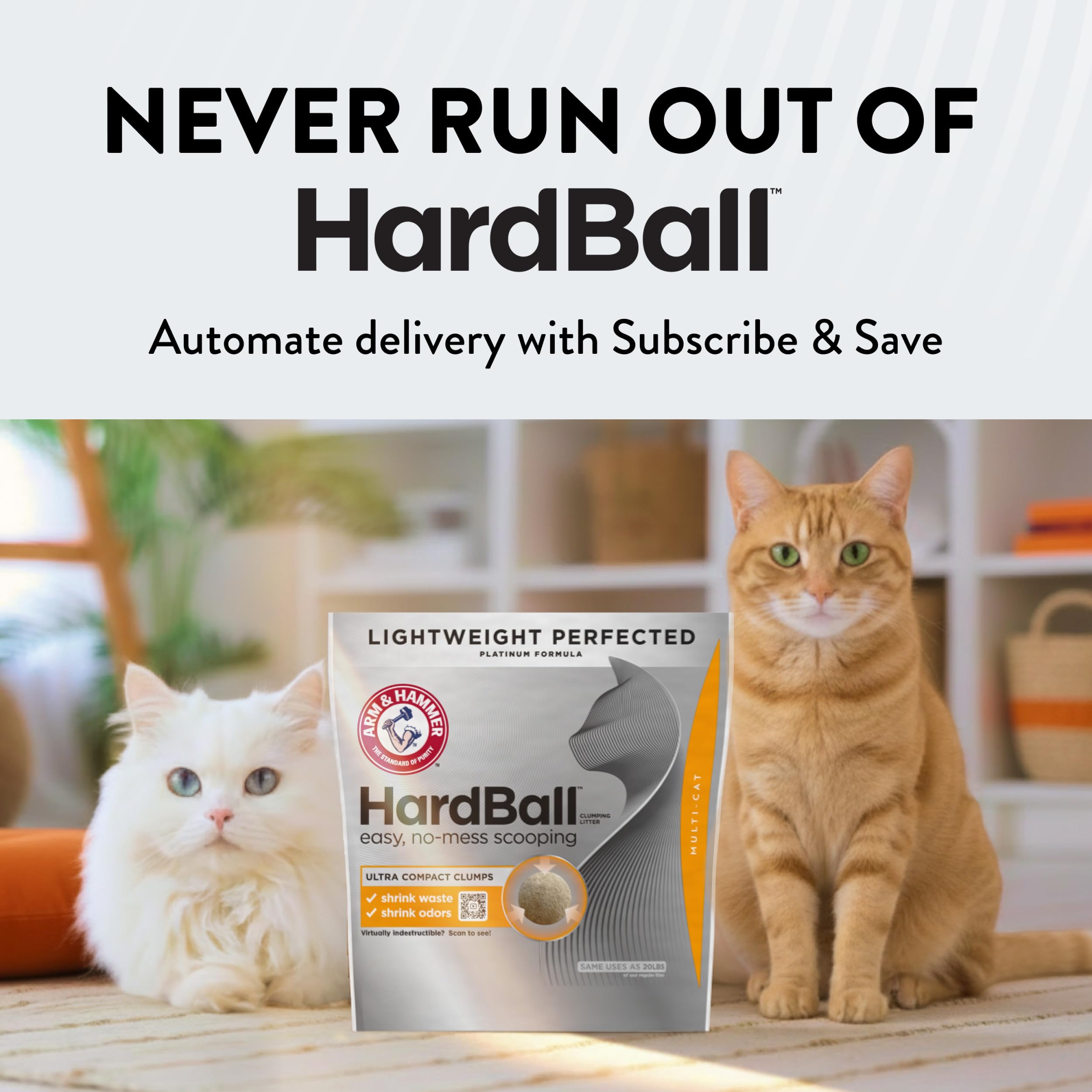 Arm & Hammer Hardball - Arena Ligera de Platino para Gatos múltiples, fácil de Recoger, sin ensuciar, Bolsa de 8.5 Libras, Aroma de Flores de jardín