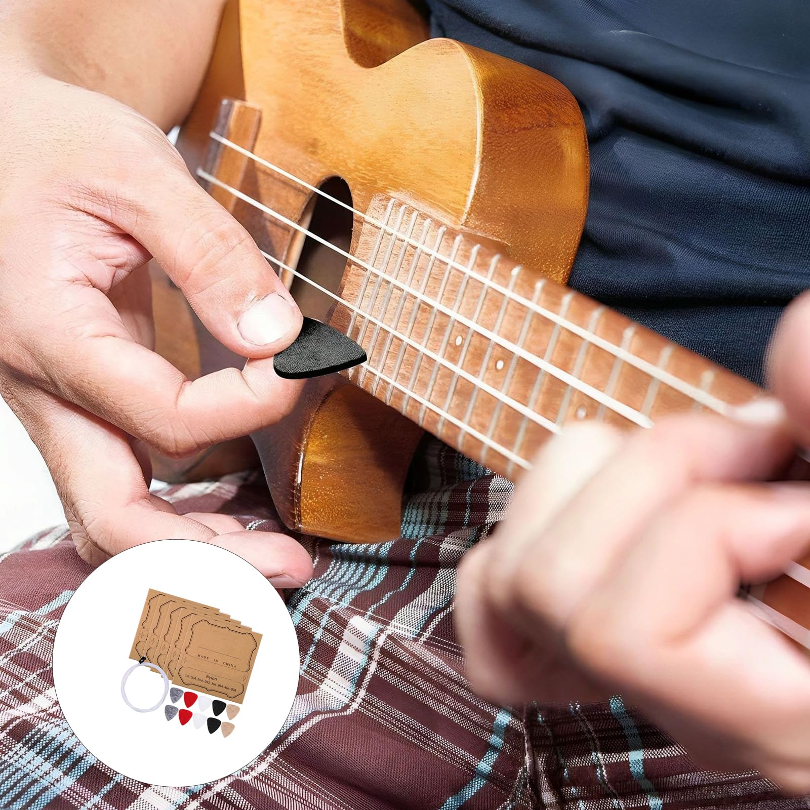 Juego de 5 cuerdas universales de repuesto para ukelele y 10 púas de fieltro para tenores de concierto soprano, accesorios de fácil instalación