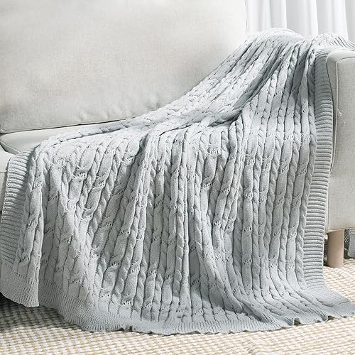 Miniatura 6 de Carriediosa Manta de punto trenzado suave, texturizada, ligera, decorativa de casa de campo, manta de felpilla tejida de verano para sofá, silla,